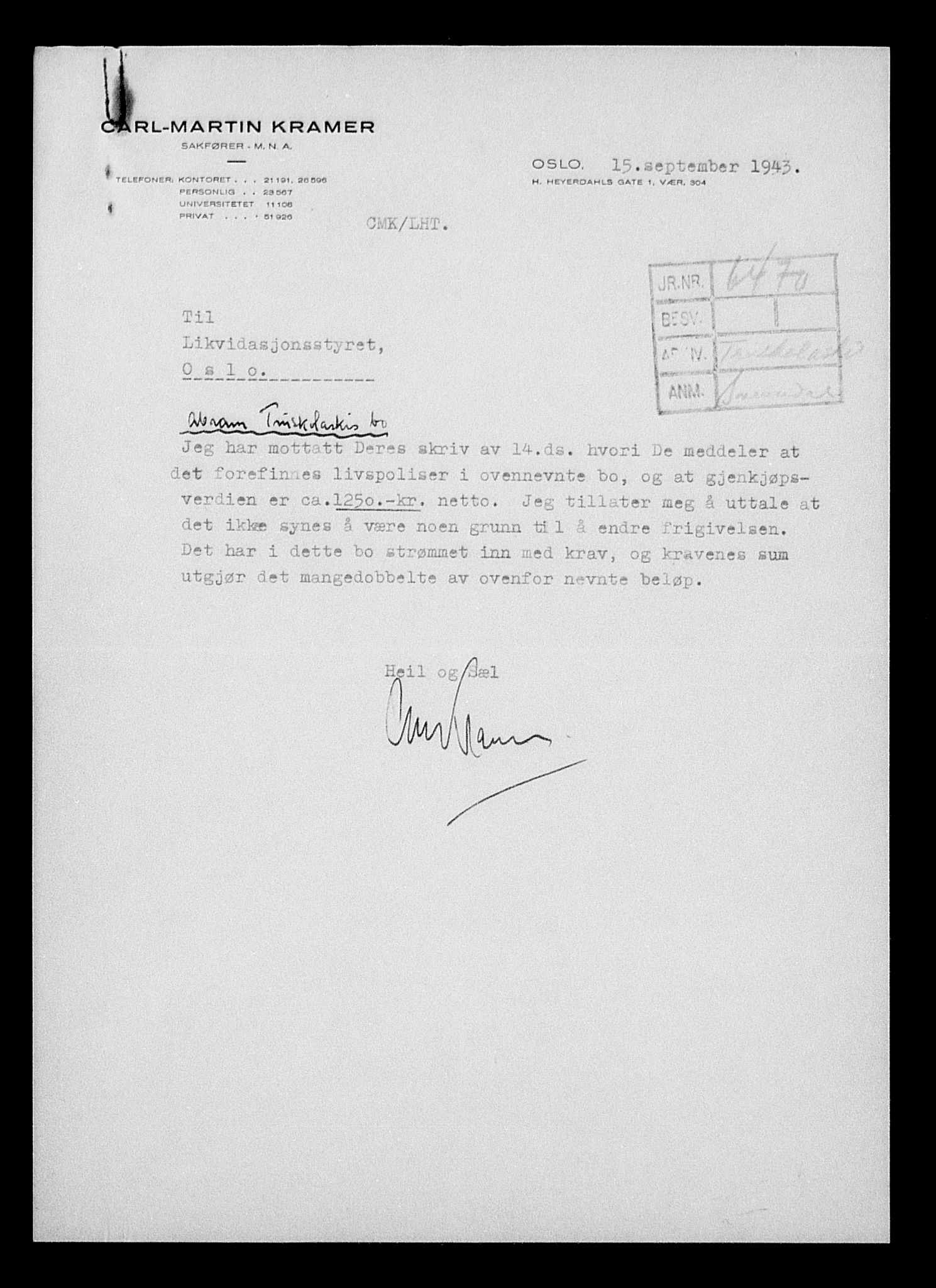 Justisdepartementet, Tilbakeføringskontoret for inndratte formuer, AV/RA-S-1564/H/Hc/Hcc/L0984: --, 1945-1947, p. 586