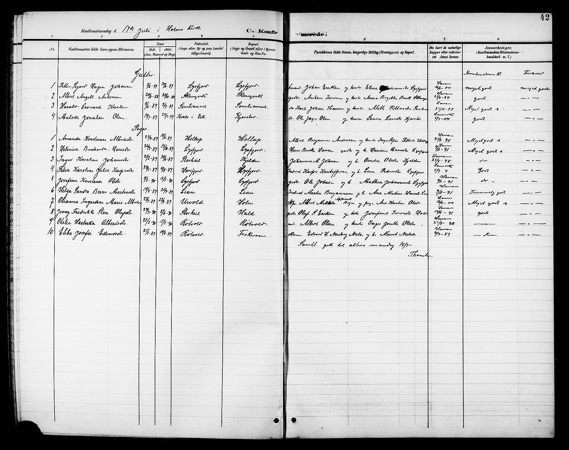 Ministerialprotokoller, klokkerbøker og fødselsregistre - Nordland, AV/SAT-A-1459/811/L0170: Parish register (copy) no. 811C02, 1896-1908, p. 42