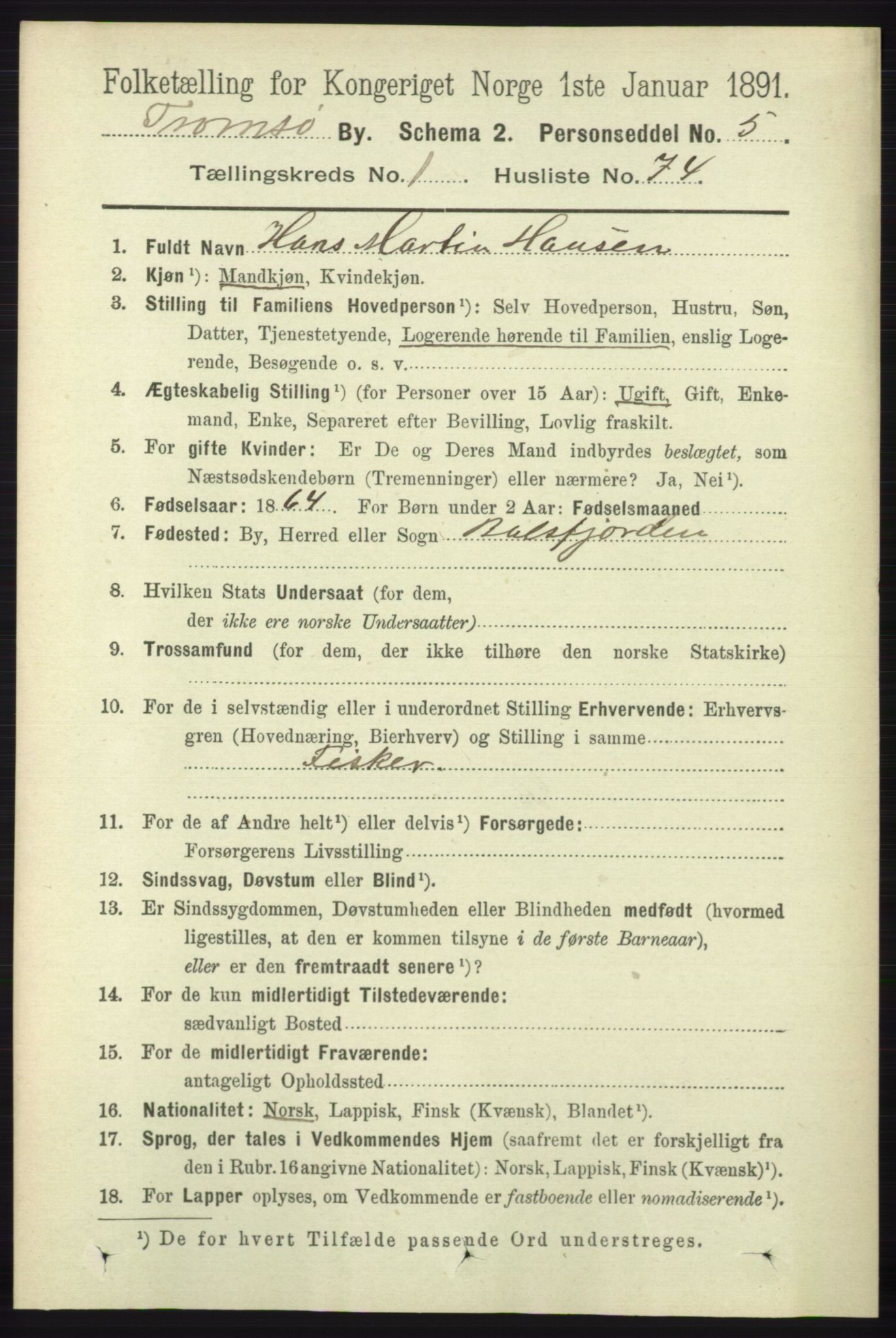 RA, 1891 census for 1902 Tromsø, 1891, p. 1037