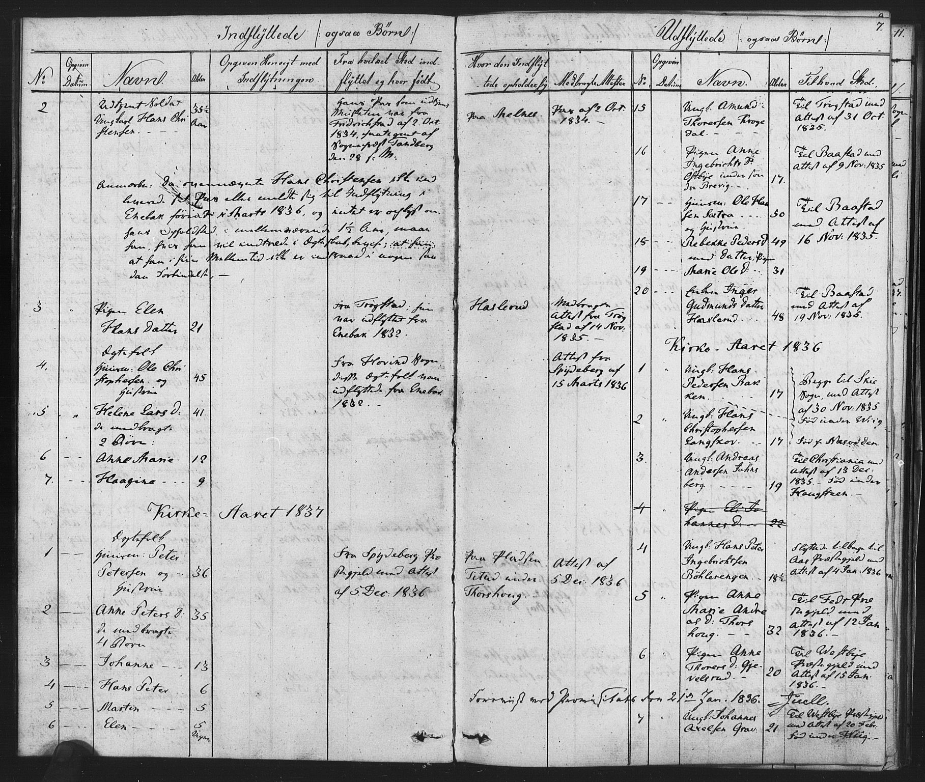 Enebakk prestekontor Kirkebøker, AV/SAO-A-10171c/F/Fa/L0014: Parish register (official) no. I 14, 1833-1878, p. 7