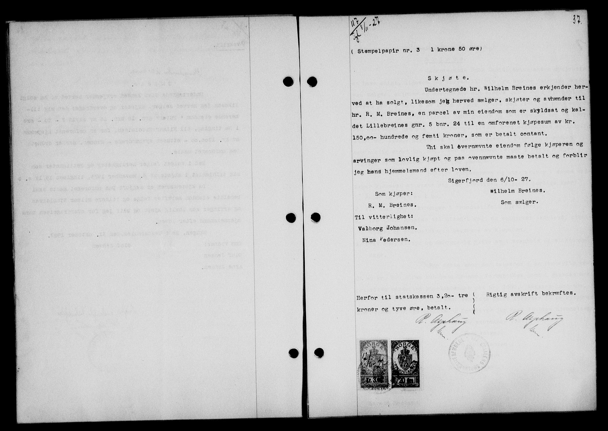 Vesterålen sorenskriveri, SAT/A-4180/1/2/2Ca/L0045: Mortgage book no. 38, 1927-1928, Deed date: 03.11.1927