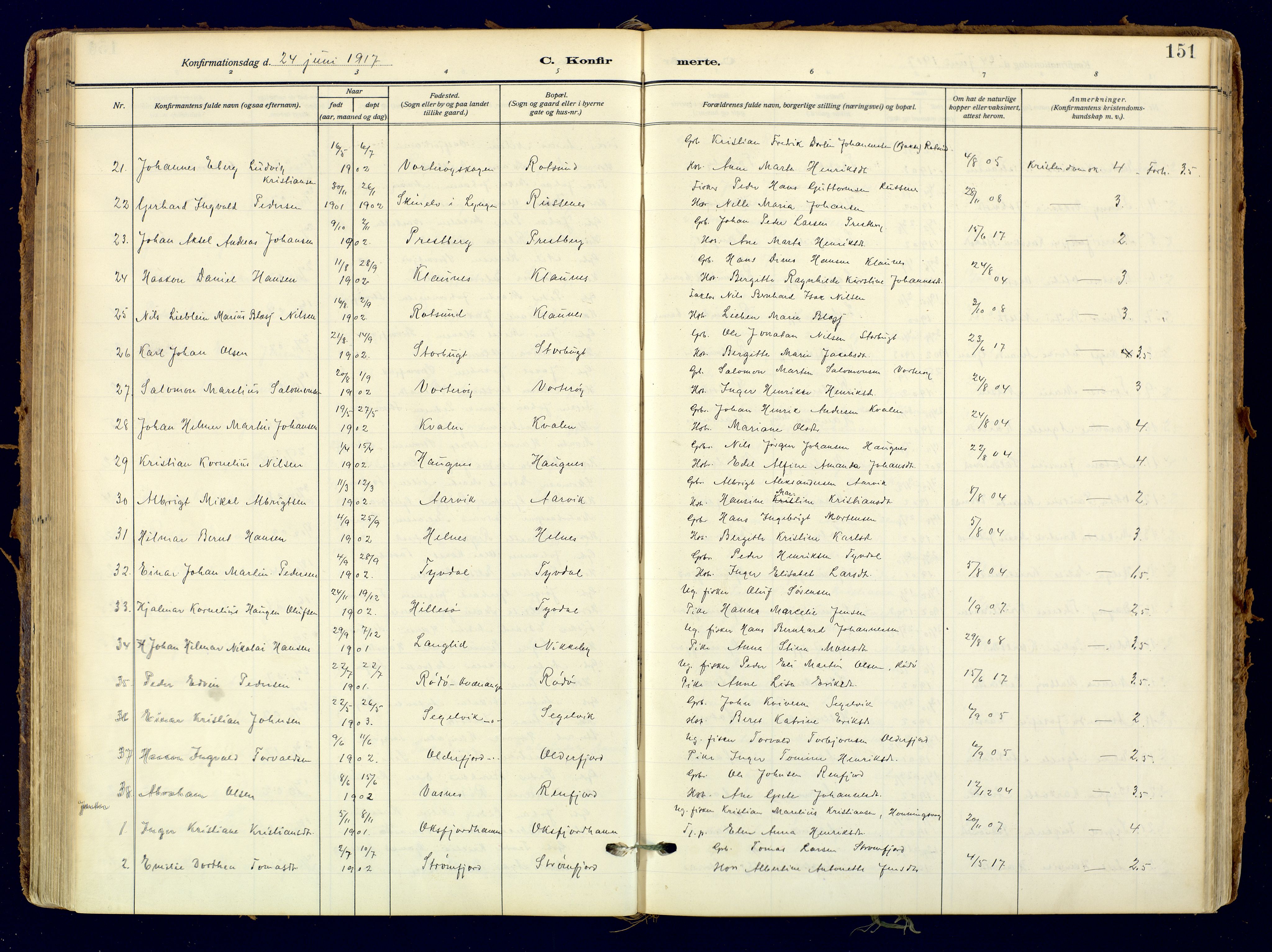 Skjervøy sokneprestkontor, AV/SATØ-S-1300/H/Ha/Haa: Parish register (official) no. 18, 1910-1926, p. 151