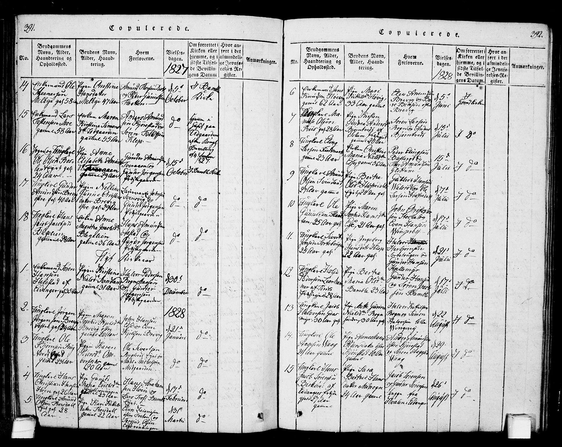 Bamble kirkebøker, SAKO/A-253/G/Ga/L0005: Parish register (copy) no. I 5, 1814-1855, p. 391-392