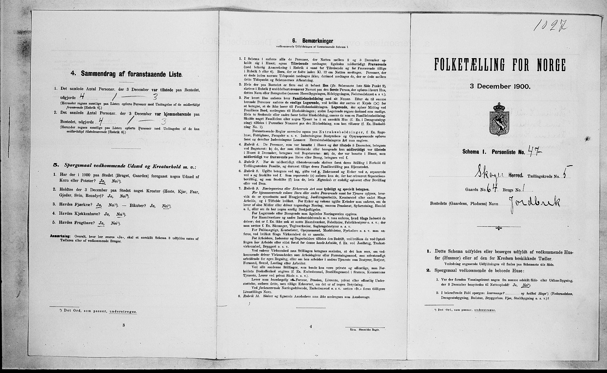 RA, 1900 census for Skoger, 1900, p. 890