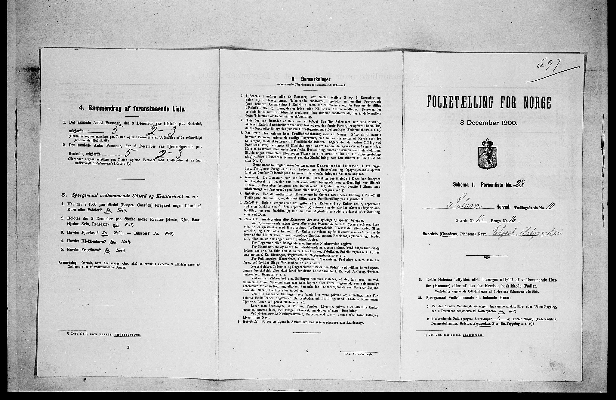 SAKO, 1900 census for Solum, 1900, p. 1696