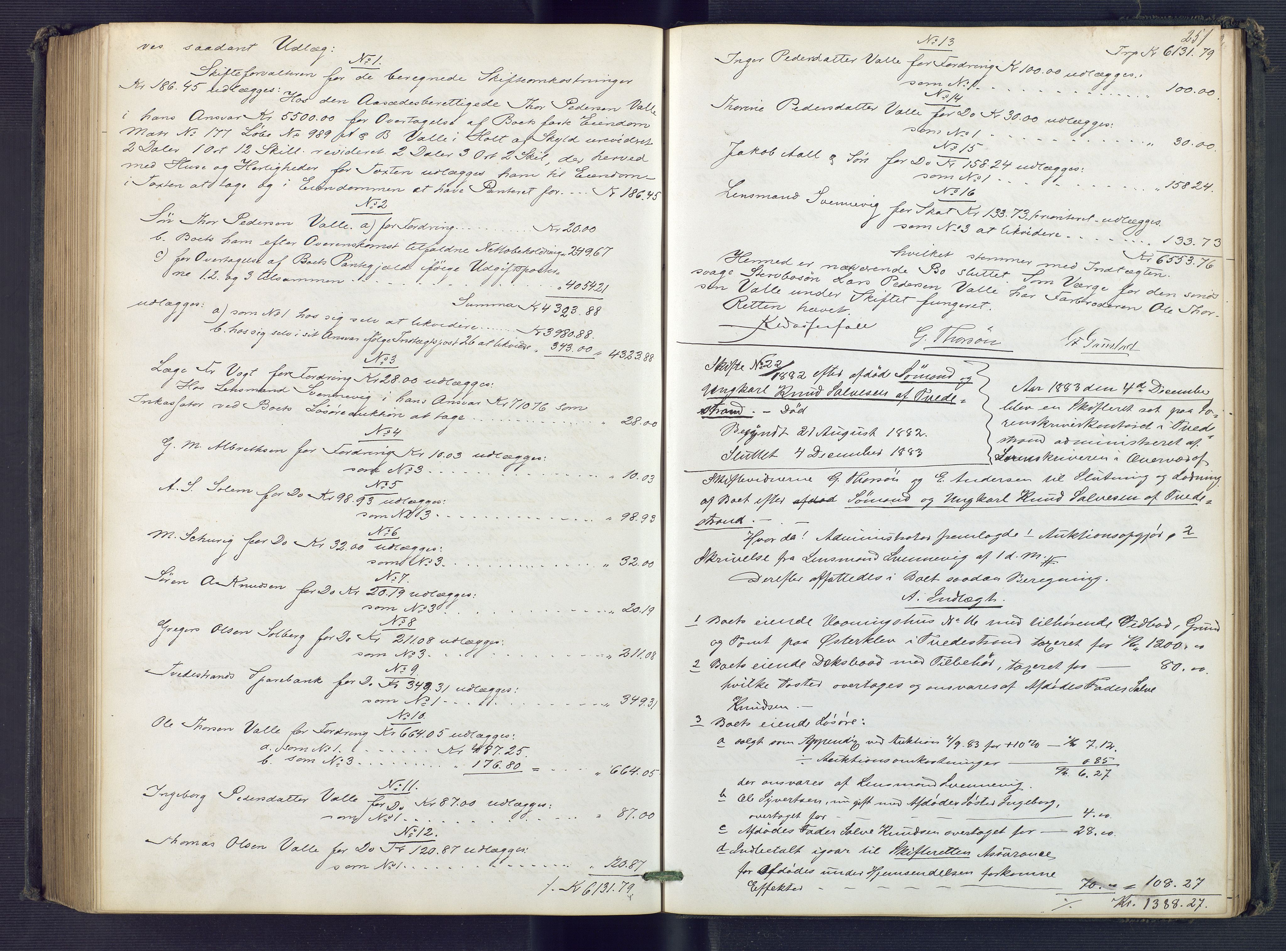 Holt sorenskriveri, SAK/1221-0002/H/Hc/L0033: Skifteutlodningsprotokoll nr. 8, 1879-1884, p. 250b-251a