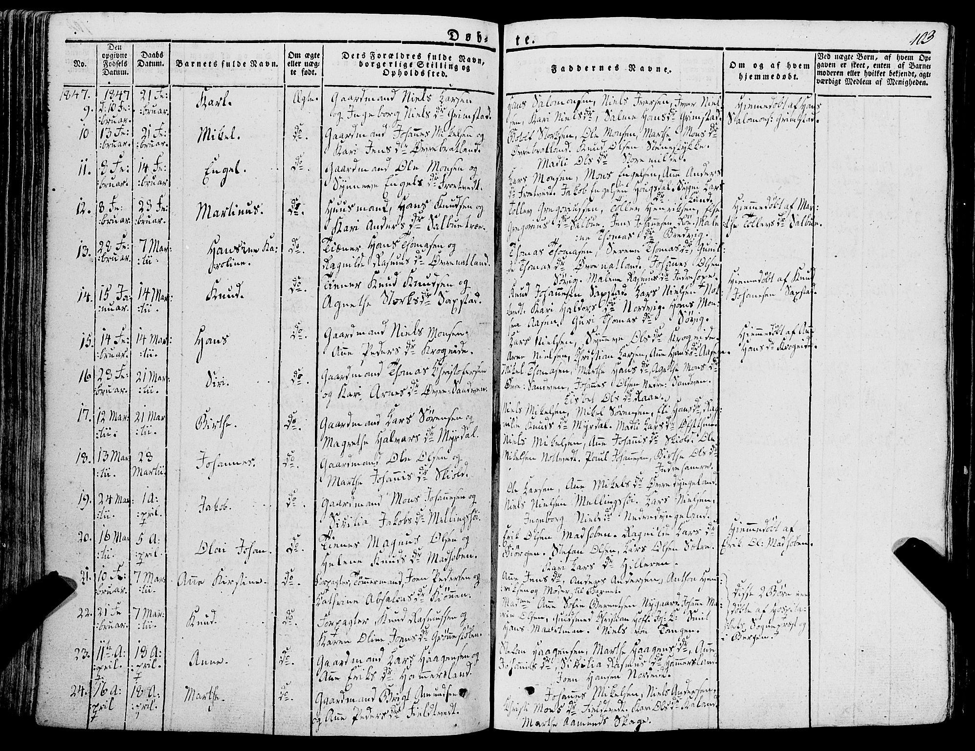 Fana Sokneprestembete, AV/SAB-A-75101/H/Haa/Haaa/L0008: Parish register (official) no. A 8, 1829-1851, p. 103