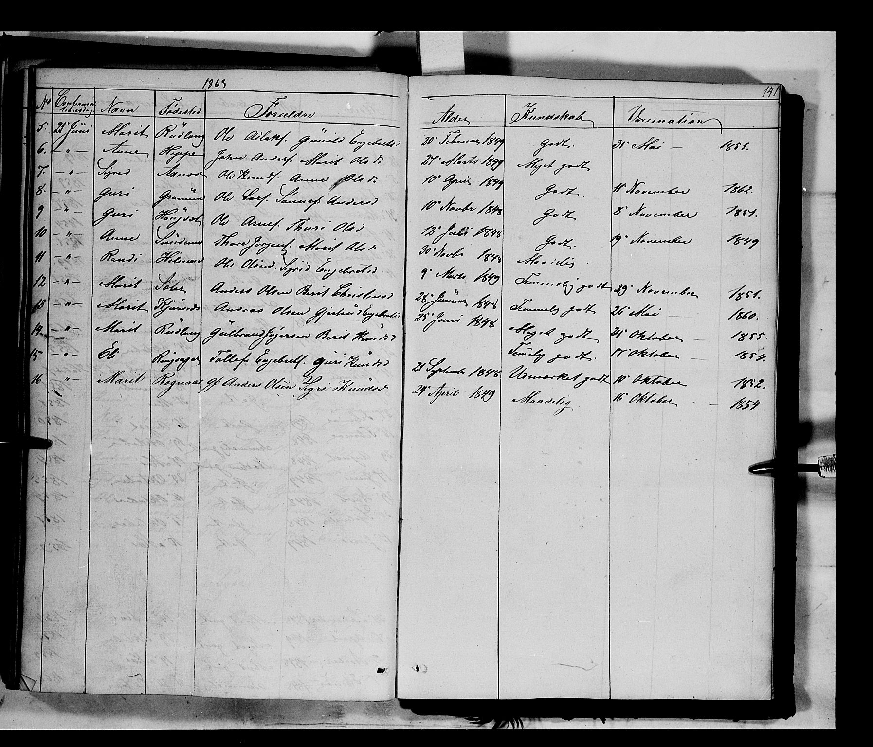 Nord-Aurdal prestekontor, SAH/PREST-132/H/Ha/Haa/L0006: Parish register (official) no. 6, 1842-1863, p. 141