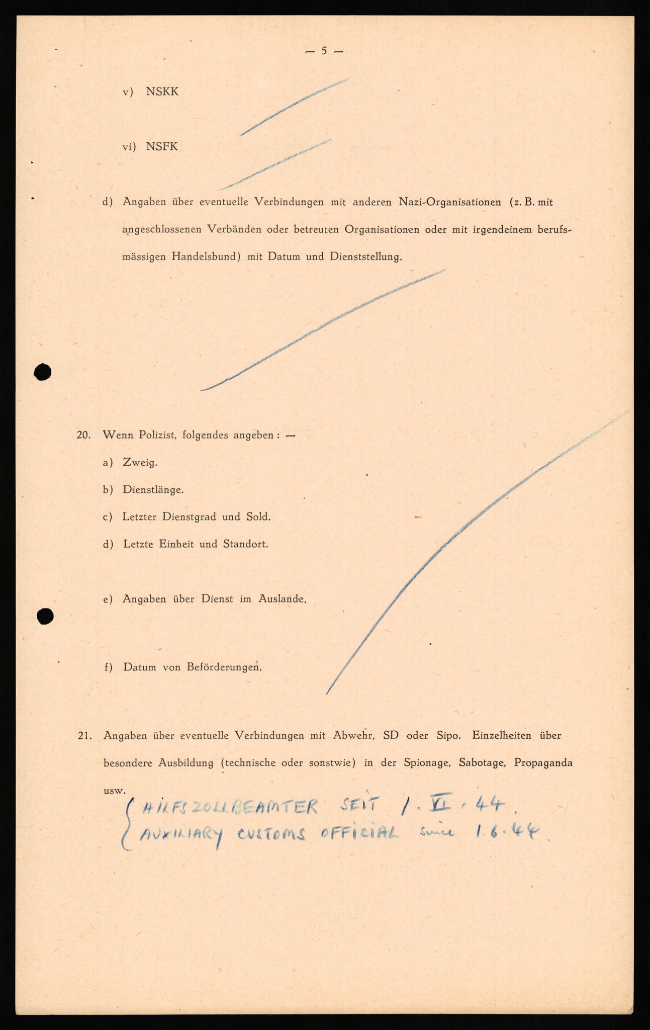 Forsvaret, Forsvarets overkommando II, AV/RA-RAFA-3915/D/Db/L0018: CI Questionaires. Tyske okkupasjonsstyrker i Norge. Tyskere., 1945-1946, p. 106