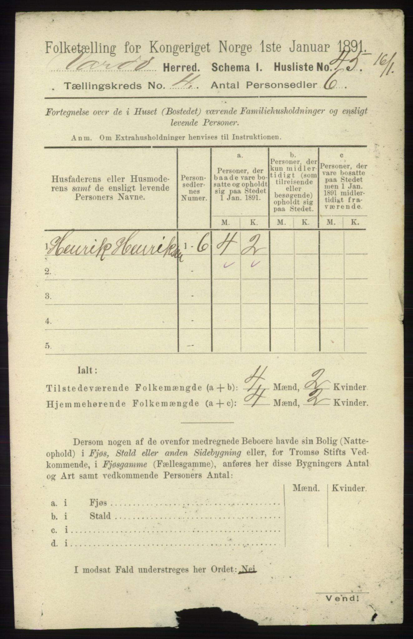 RA, 1891 census for 2028 Vardø, 1891, p. 1099