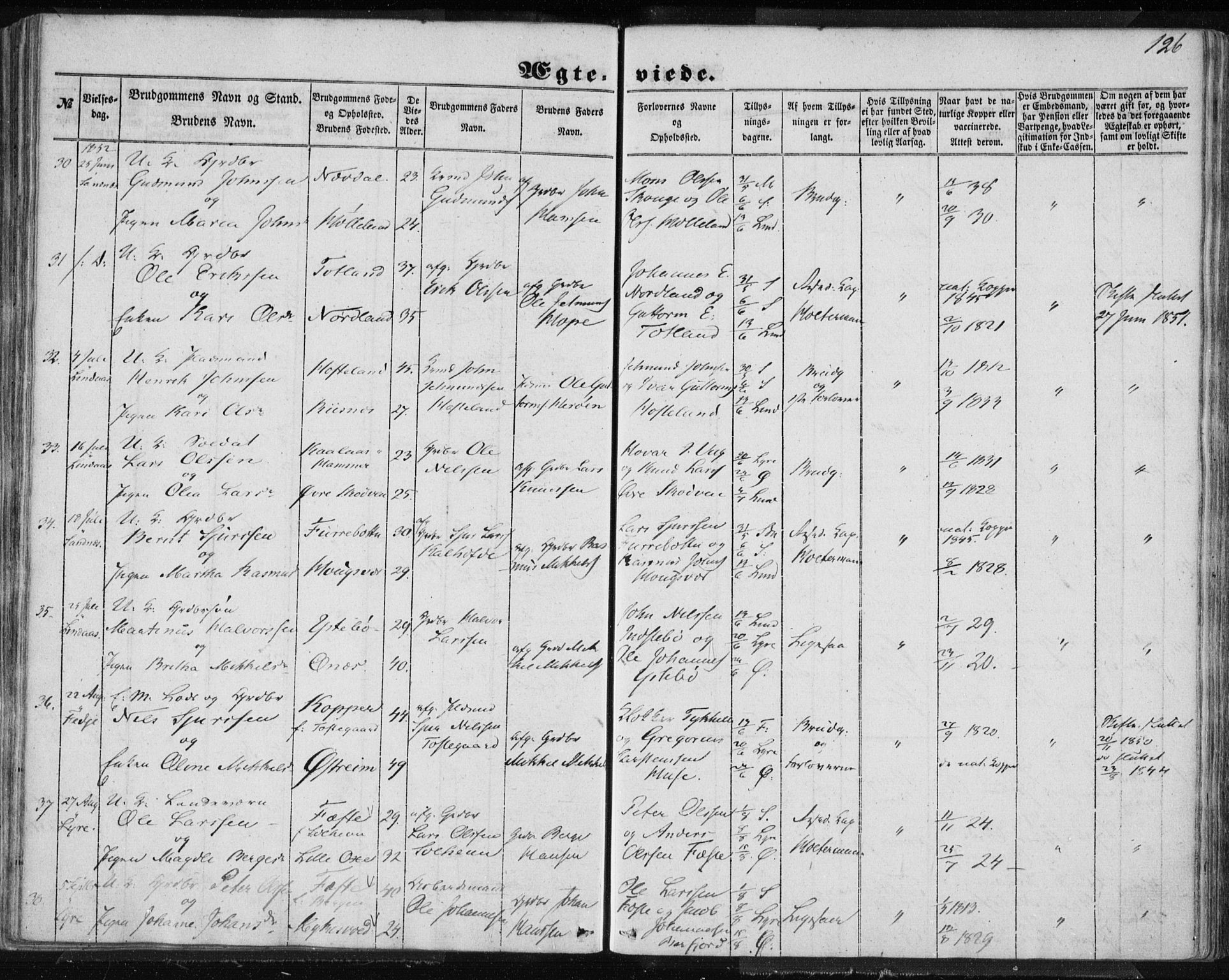 Lindås Sokneprestembete, AV/SAB-A-76701/H/Haa/Haaa/L0013: Parish register (official) no. A 13, 1848-1862, p. 126