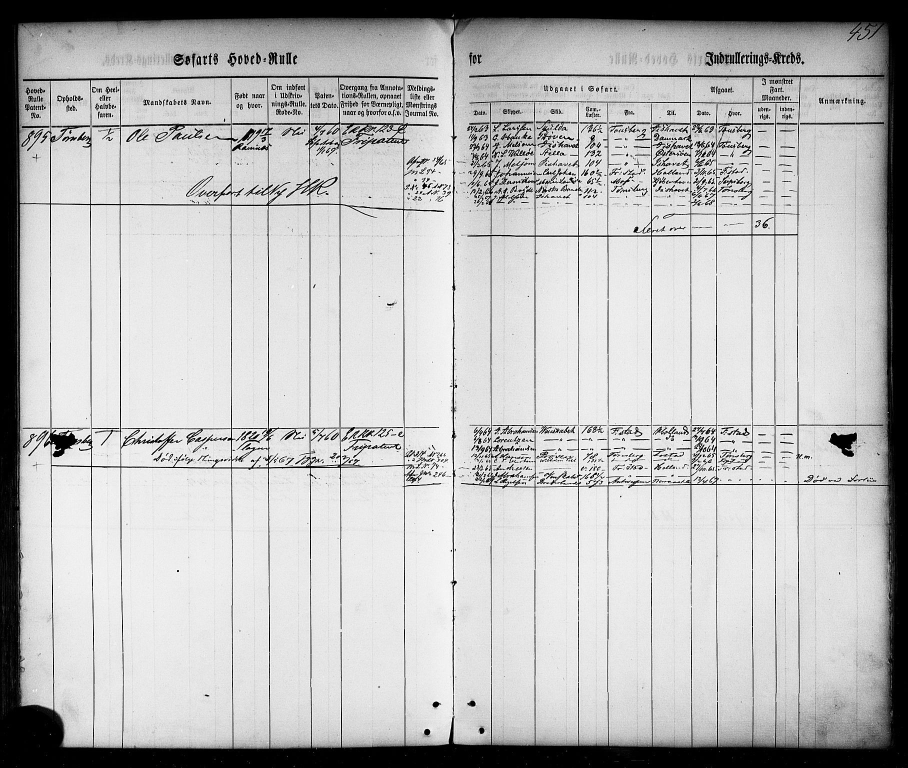 Tønsberg innrulleringskontor, AV/SAKO-A-786/F/Fc/Fca/L0001: Hovedrulle Patent nr. 1-1428, 1860-1861, p. 493