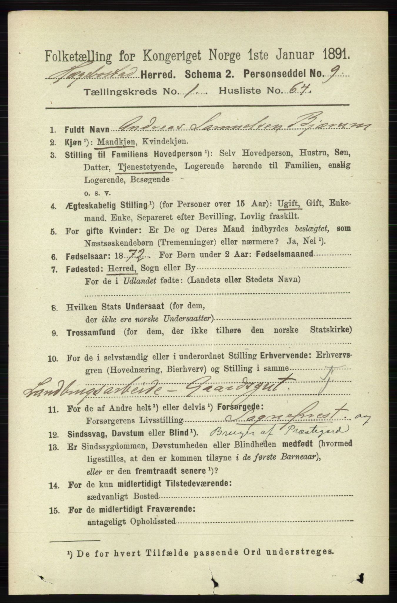 RA, 1891 census for 1034 Hægebostad, 1891, p. 432