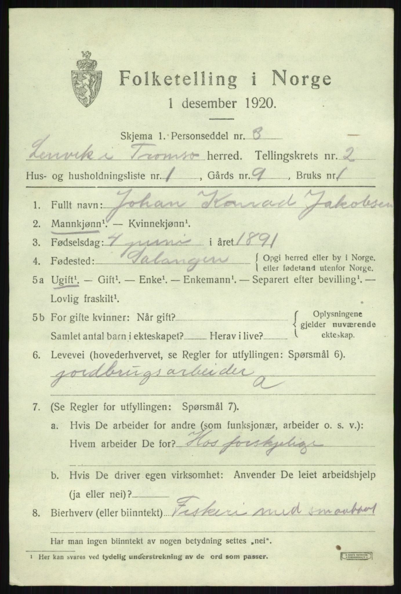 SATØ, 1920 census for Lenvik, 1920, p. 3098