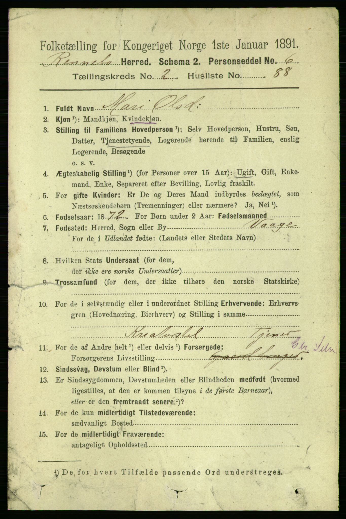 RA, 1891 census for 1635 Rennebu, 1891, p. 1277