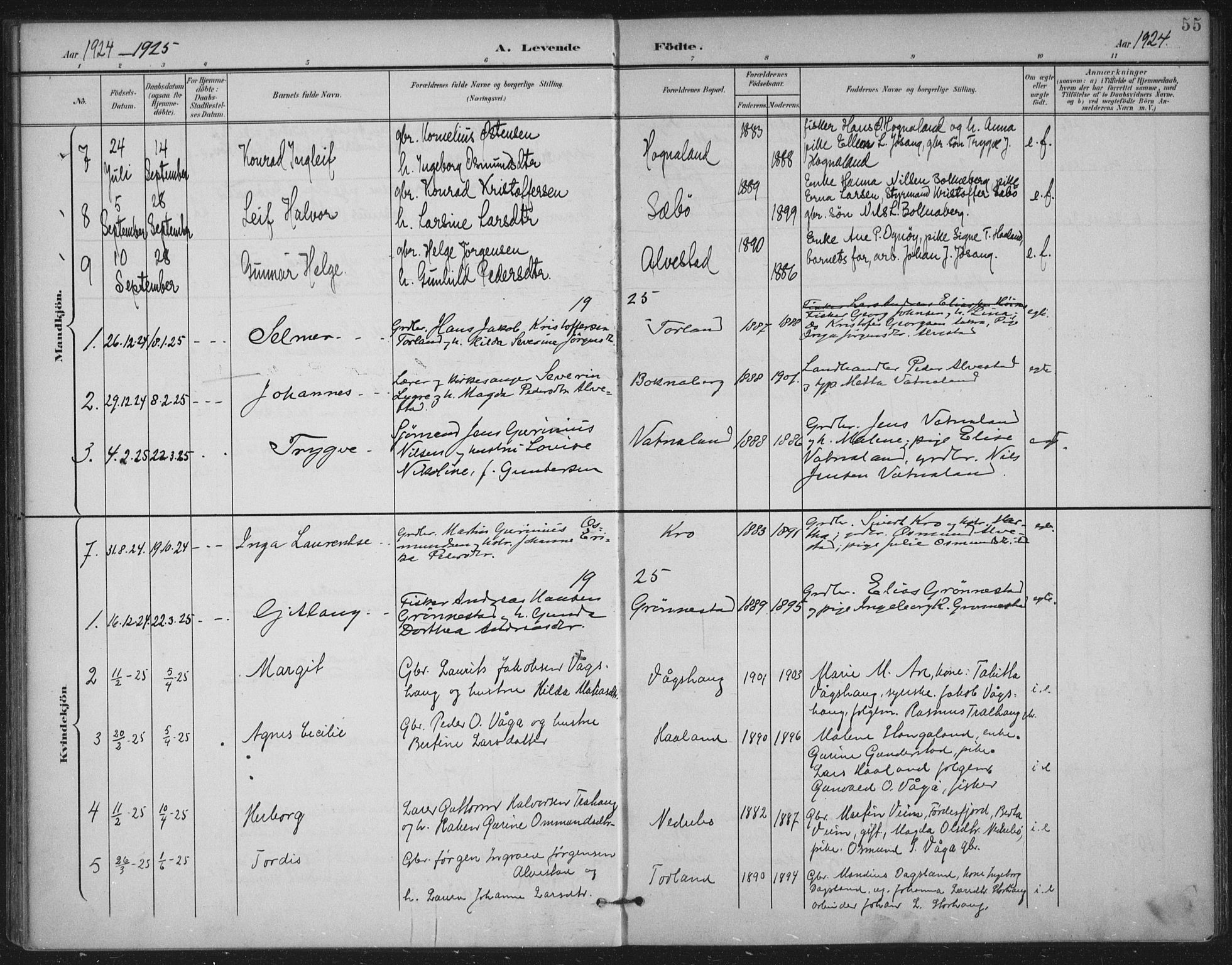 Tysvær sokneprestkontor, AV/SAST-A -101864/H/Ha/Haa/L0009: Parish register (official) no. A 9, 1898-1925, p. 55