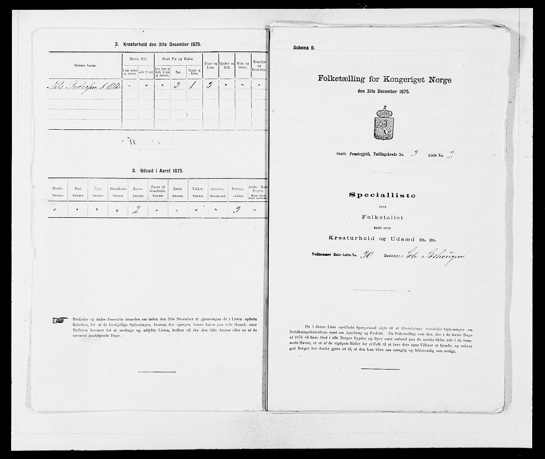 SAB, 1875 census for 1245P Sund, 1875, p. 230