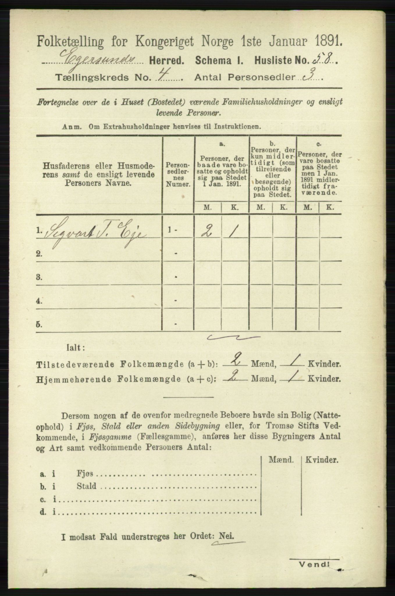 RA, 1891 census for 1116 Eigersund herred, 1891, p. 1645