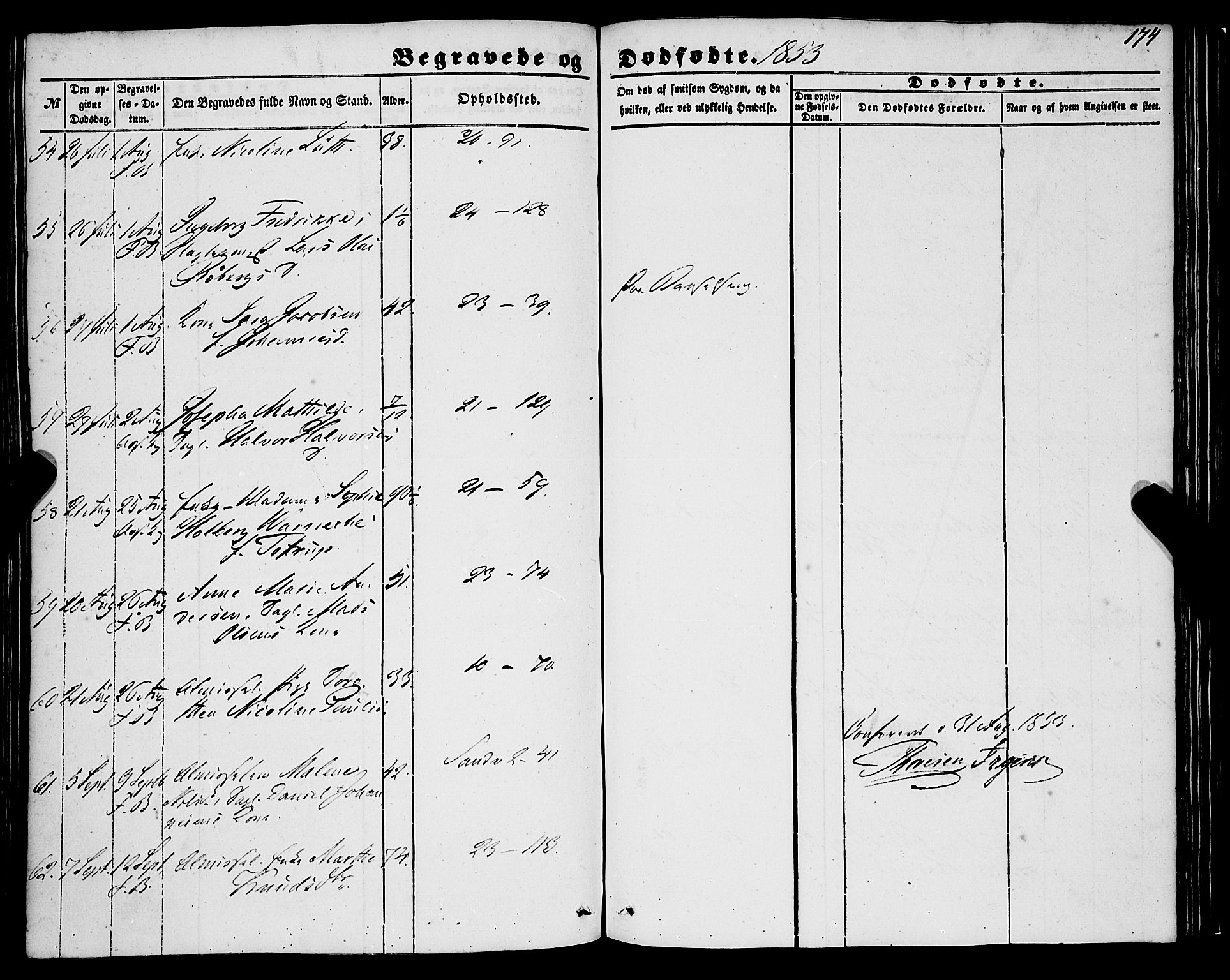 Korskirken sokneprestembete, AV/SAB-A-76101/H/Haa: Parish register (official) no. E 2, 1848-1862, p. 174