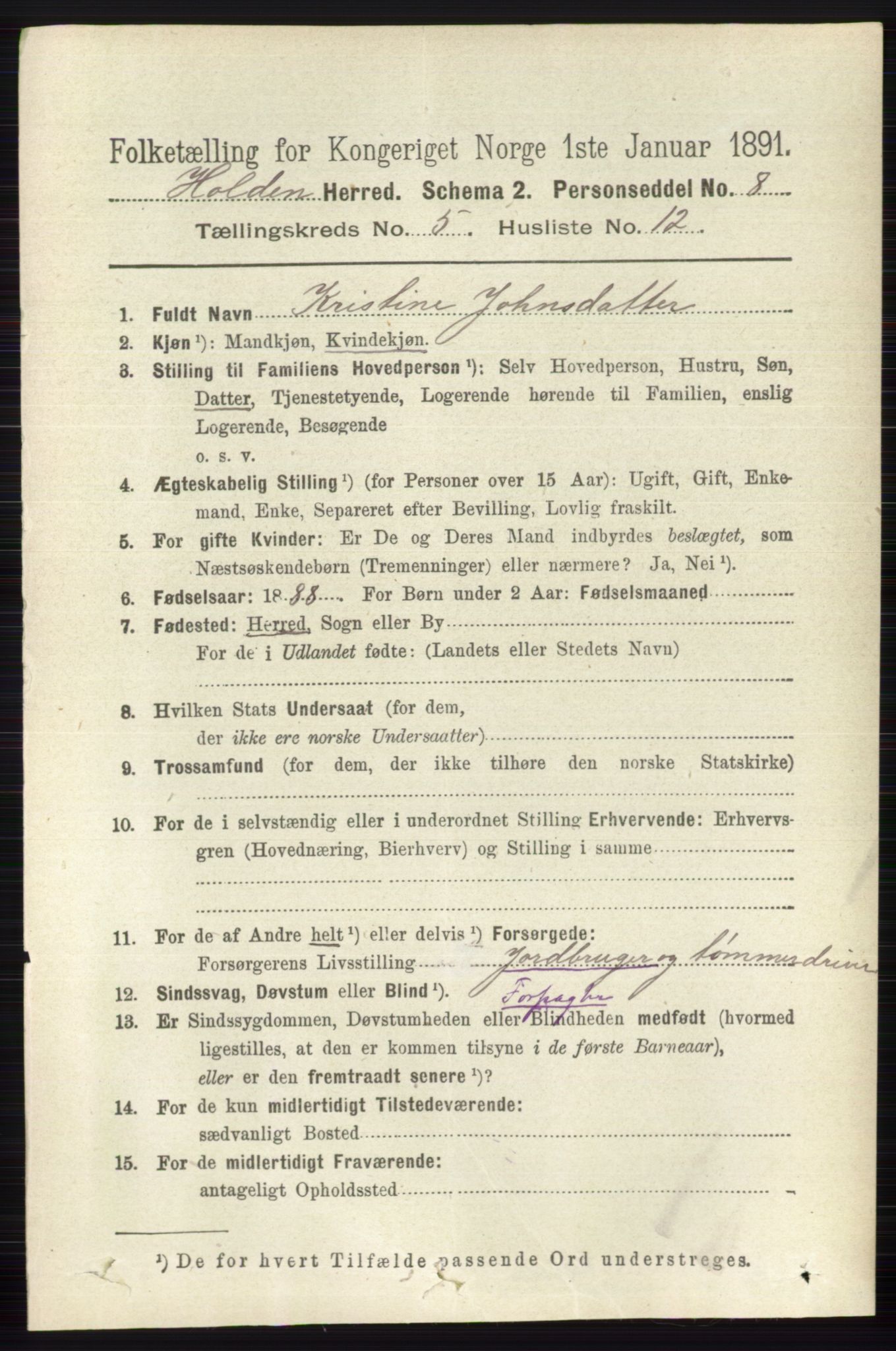 RA, 1891 census for 0819 Holla, 1891, p. 2809