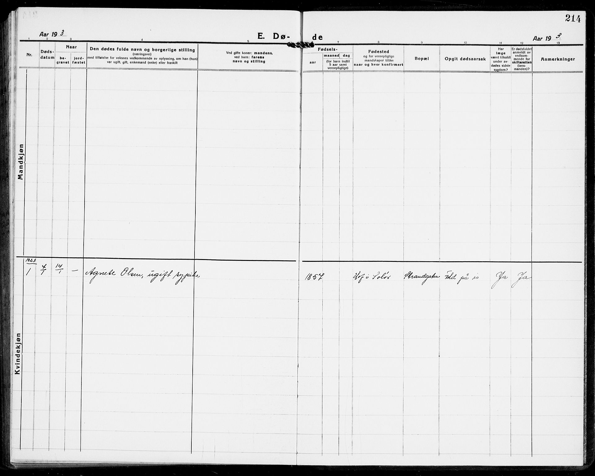 Modum kirkebøker, AV/SAKO-A-234/G/Ga/L0012: Parish register (copy) no. I 12, 1923-1933, p. 214