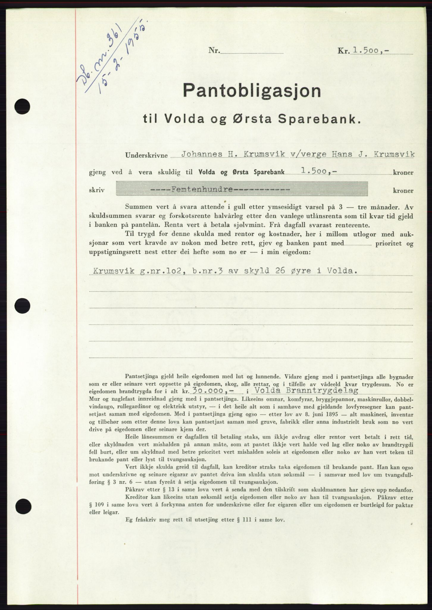 Søre Sunnmøre sorenskriveri, AV/SAT-A-4122/1/2/2C/L0126: Mortgage book no. 14B, 1954-1955, Diary no: : 361/1955