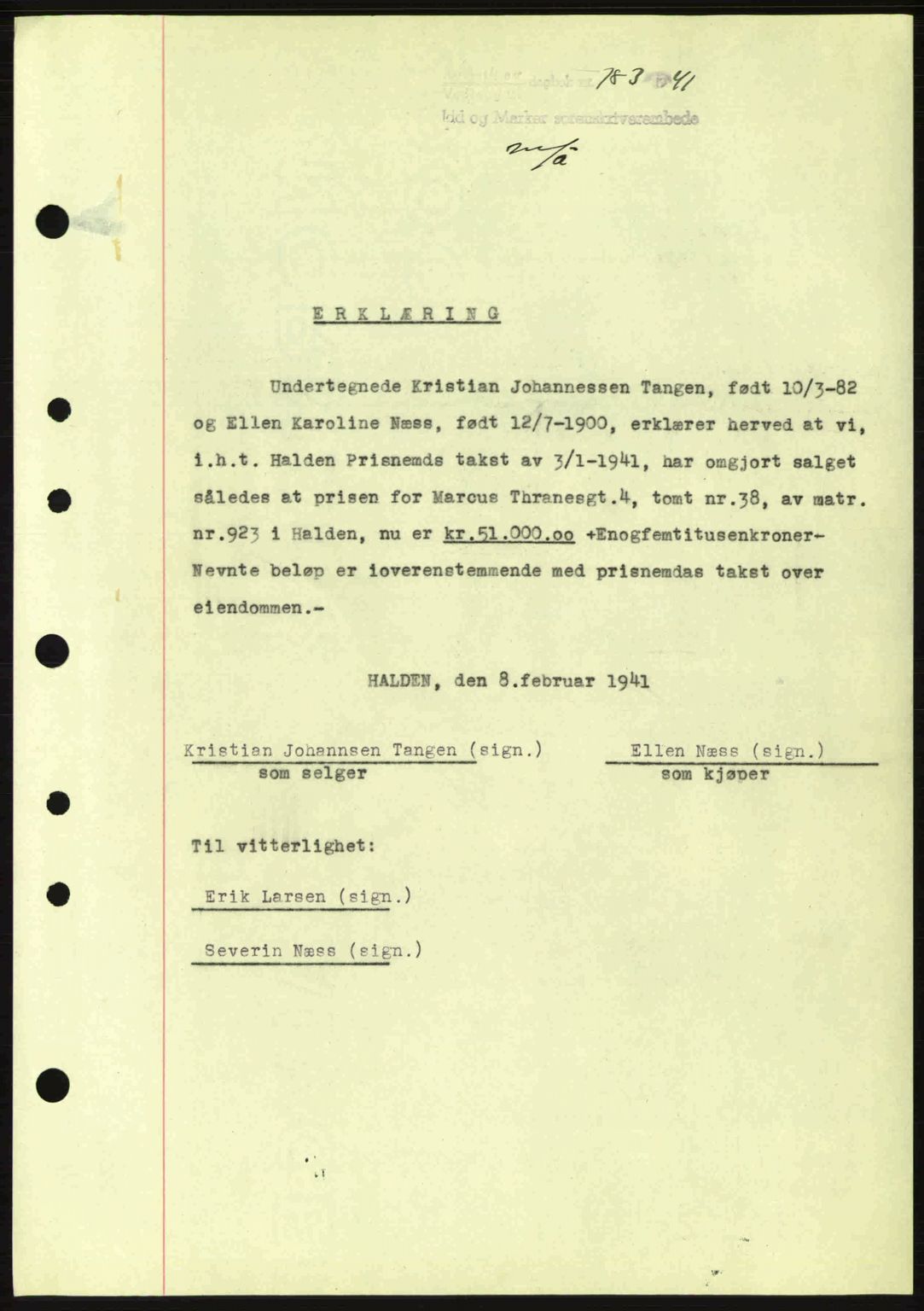 Idd og Marker sorenskriveri, AV/SAO-A-10283/G/Gb/Gbc/L0002: Mortgage book no. B4-9a, 1939-1945, Diary no: : 183/1941