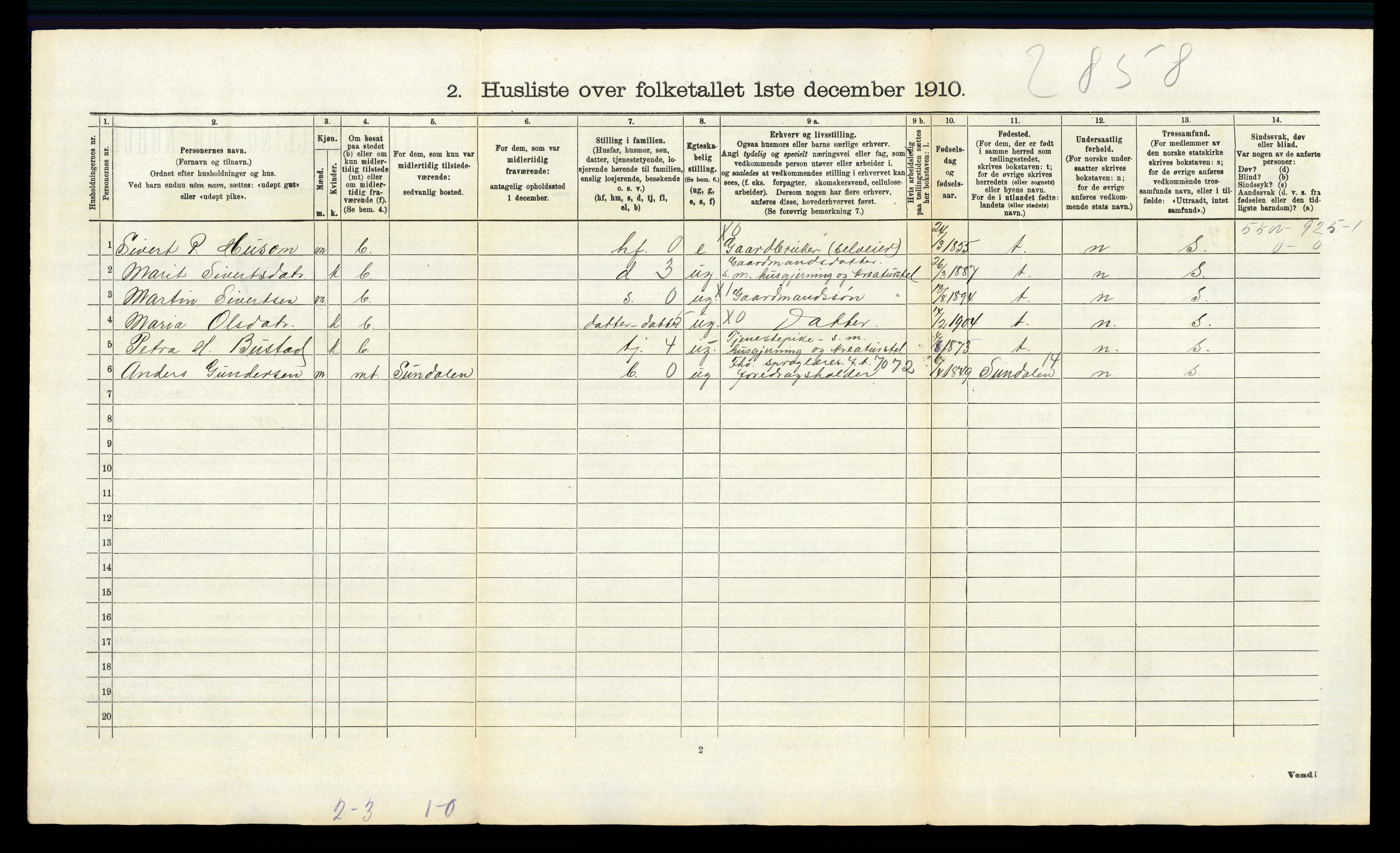 RA, 1910 census for Lille Elvedalen, 1910, p. 1356