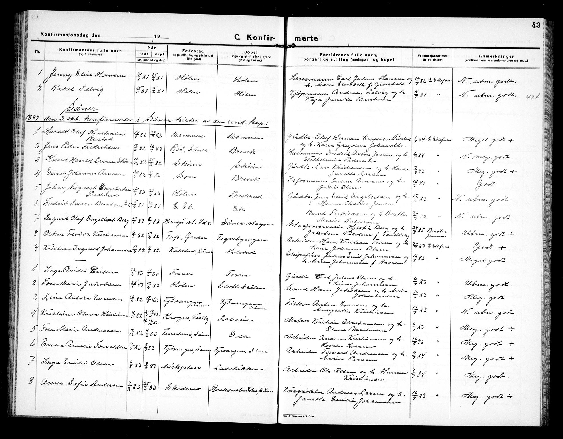 Vestby prestekontor Kirkebøker, SAO/A-10893/G/Gb/L0001: Parish register (copy) no. II 1, 1878-1905, p. 43