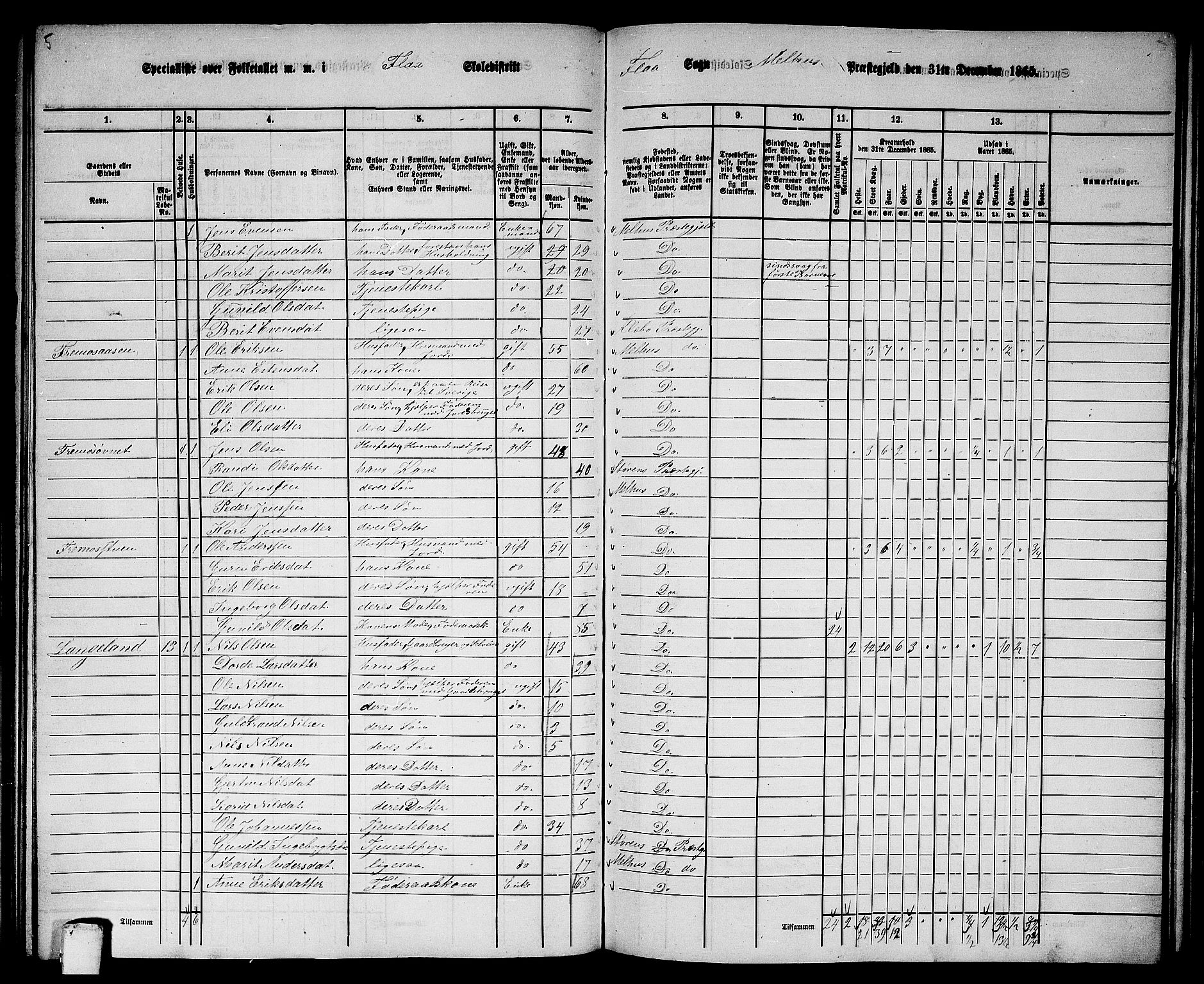 RA, 1865 census for Melhus, 1865, p. 136