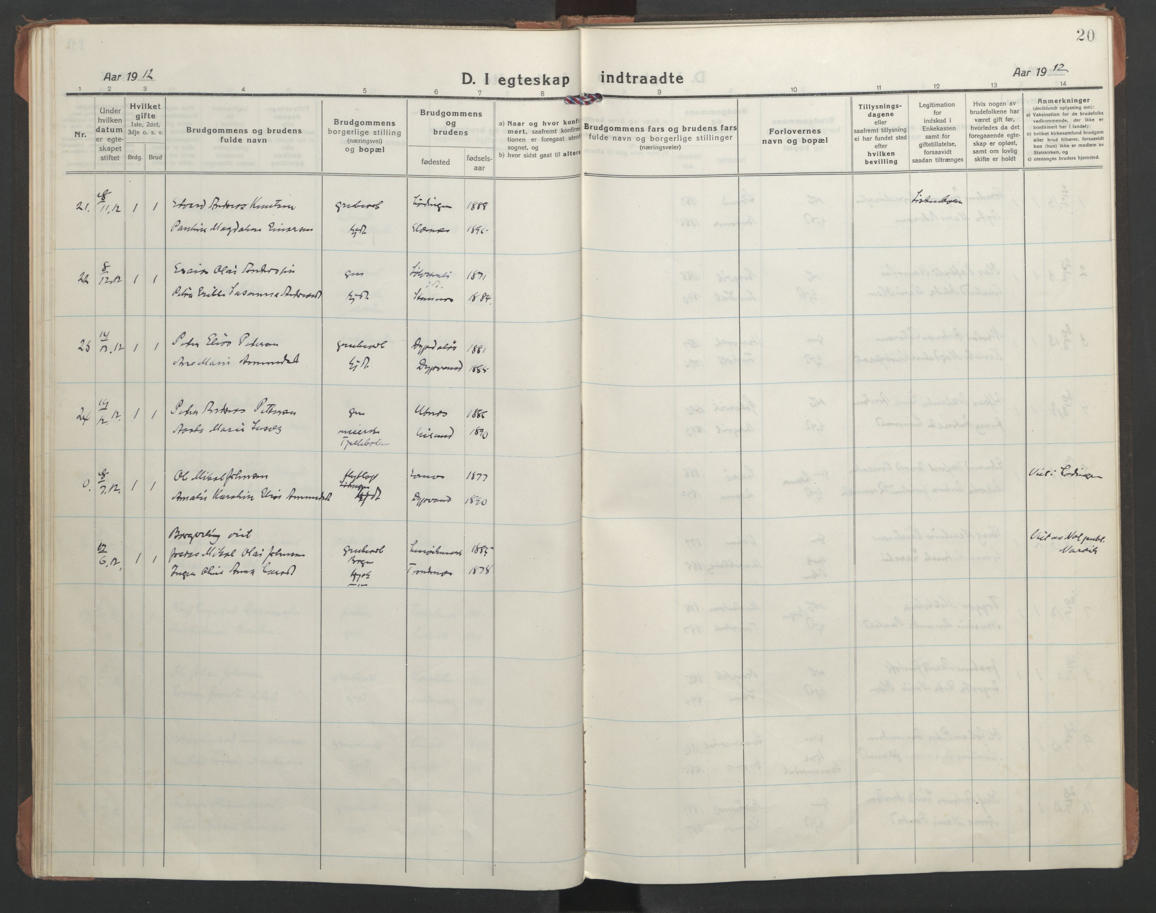 Ministerialprotokoller, klokkerbøker og fødselsregistre - Nordland, AV/SAT-A-1459/863/L0902: Parish register (official) no. 863A14, 1906-1937, p. 20