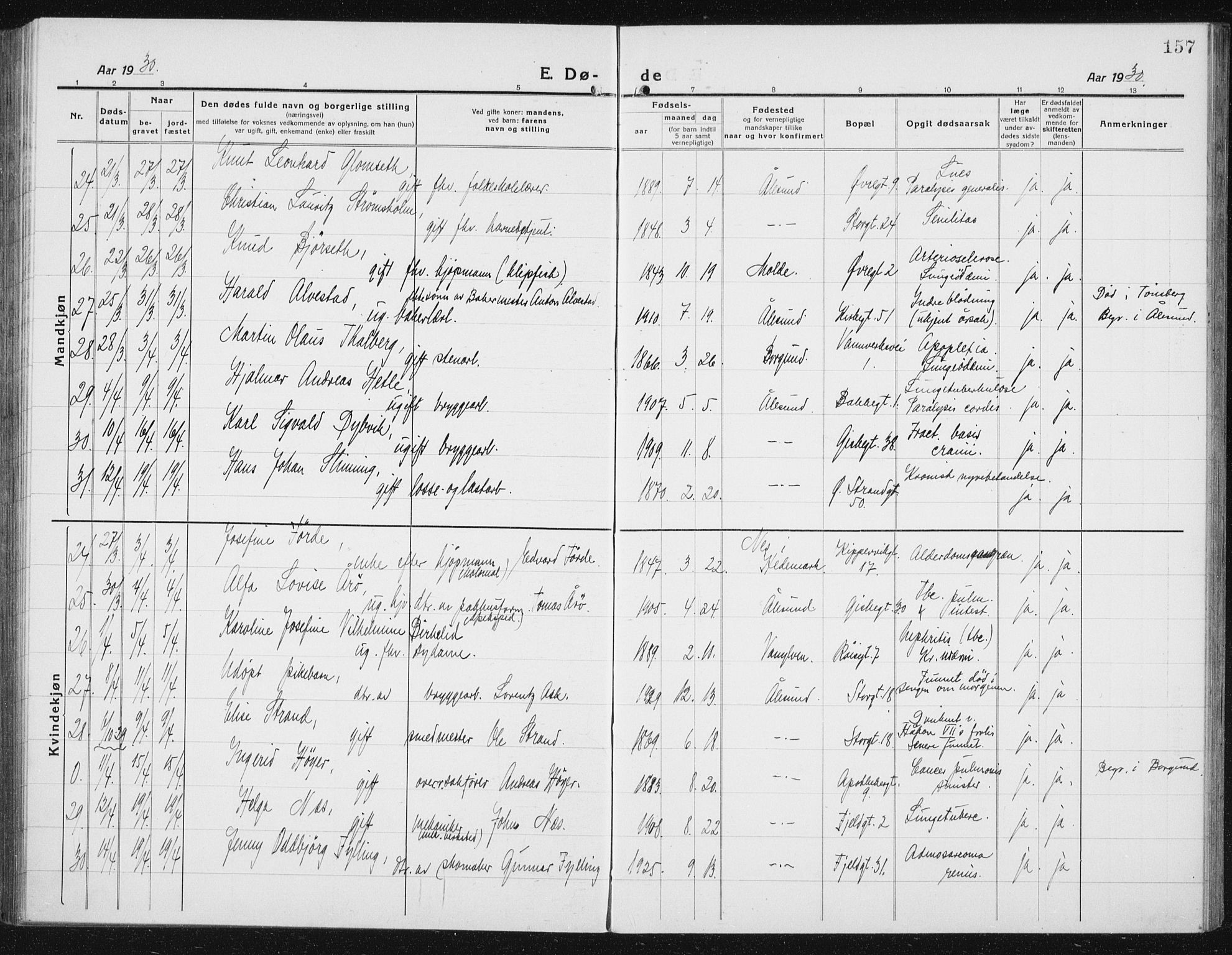 Ministerialprotokoller, klokkerbøker og fødselsregistre - Møre og Romsdal, AV/SAT-A-1454/529/L0474: Parish register (copy) no. 529C11, 1918-1938, p. 157