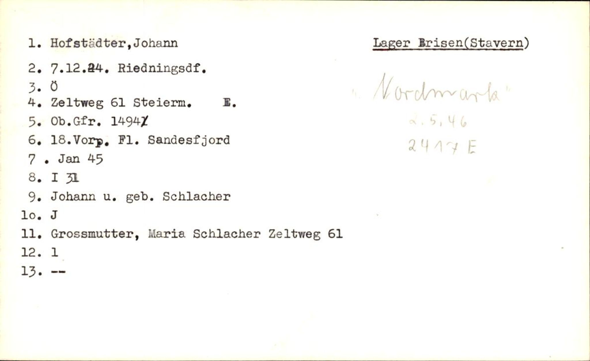 Hjemsendte tyskere , AV/RA-RAFA-6487/D/Db/L0014: Hofmeister-Kaften, 1945-1947, p. 10