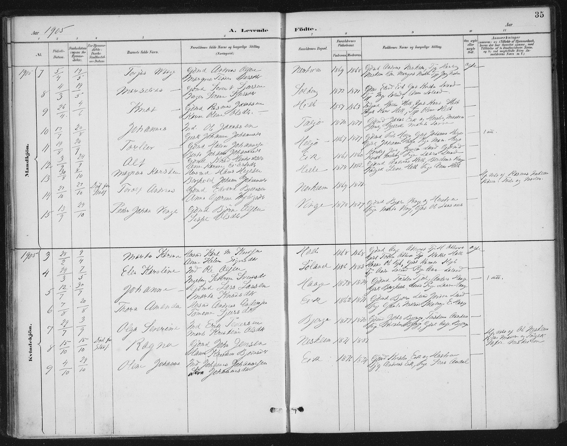 Nedstrand sokneprestkontor, AV/SAST-A-101841/01/IV: Parish register (official) no. A 13, 1887-1915, p. 35