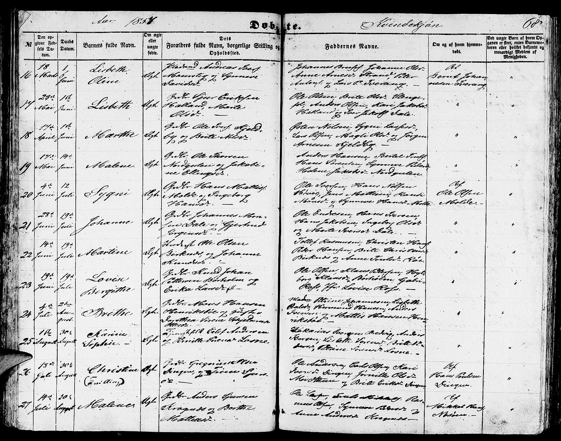 Gulen sokneprestembete, SAB/A-80201/H/Hab/Habb/L0001: Parish register (copy) no. B 1, 1854-1866, p. 68