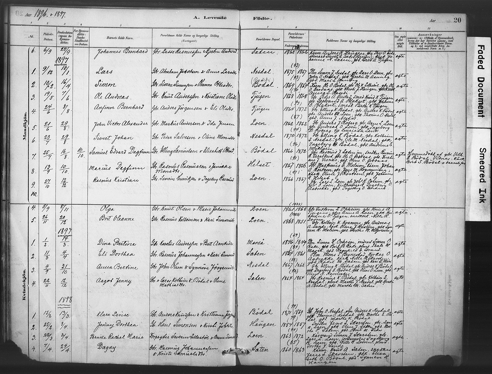 Stryn Sokneprestembete, AV/SAB-A-82501: Parish register (official) no. C 1, 1878-1907, p. 20