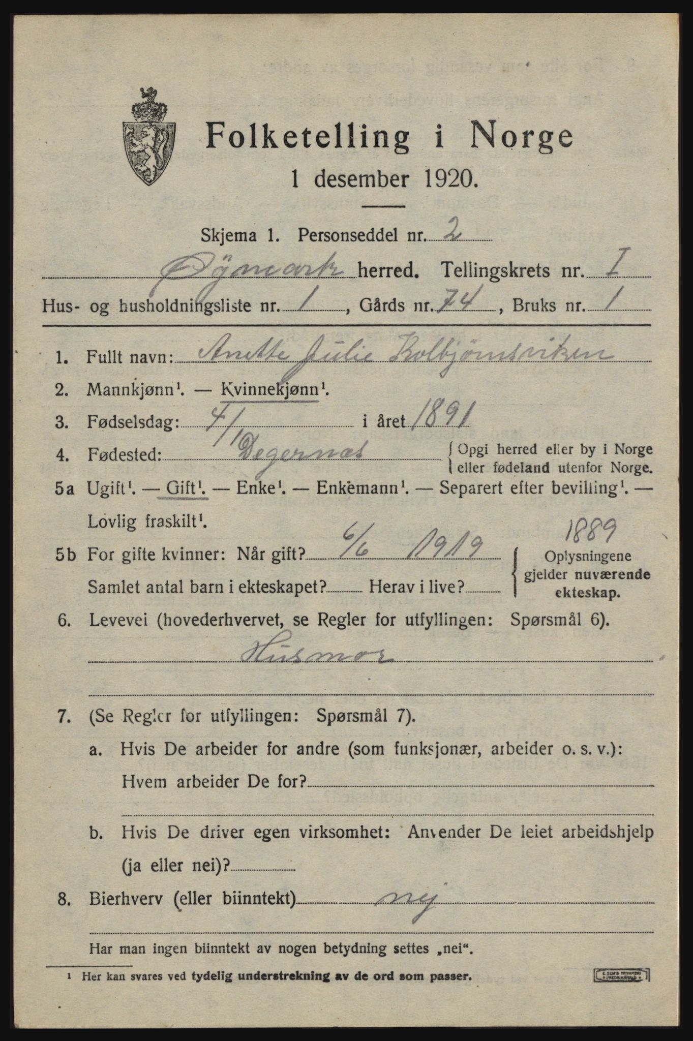 SAO, 1920 census for Øymark, 1920, p. 649