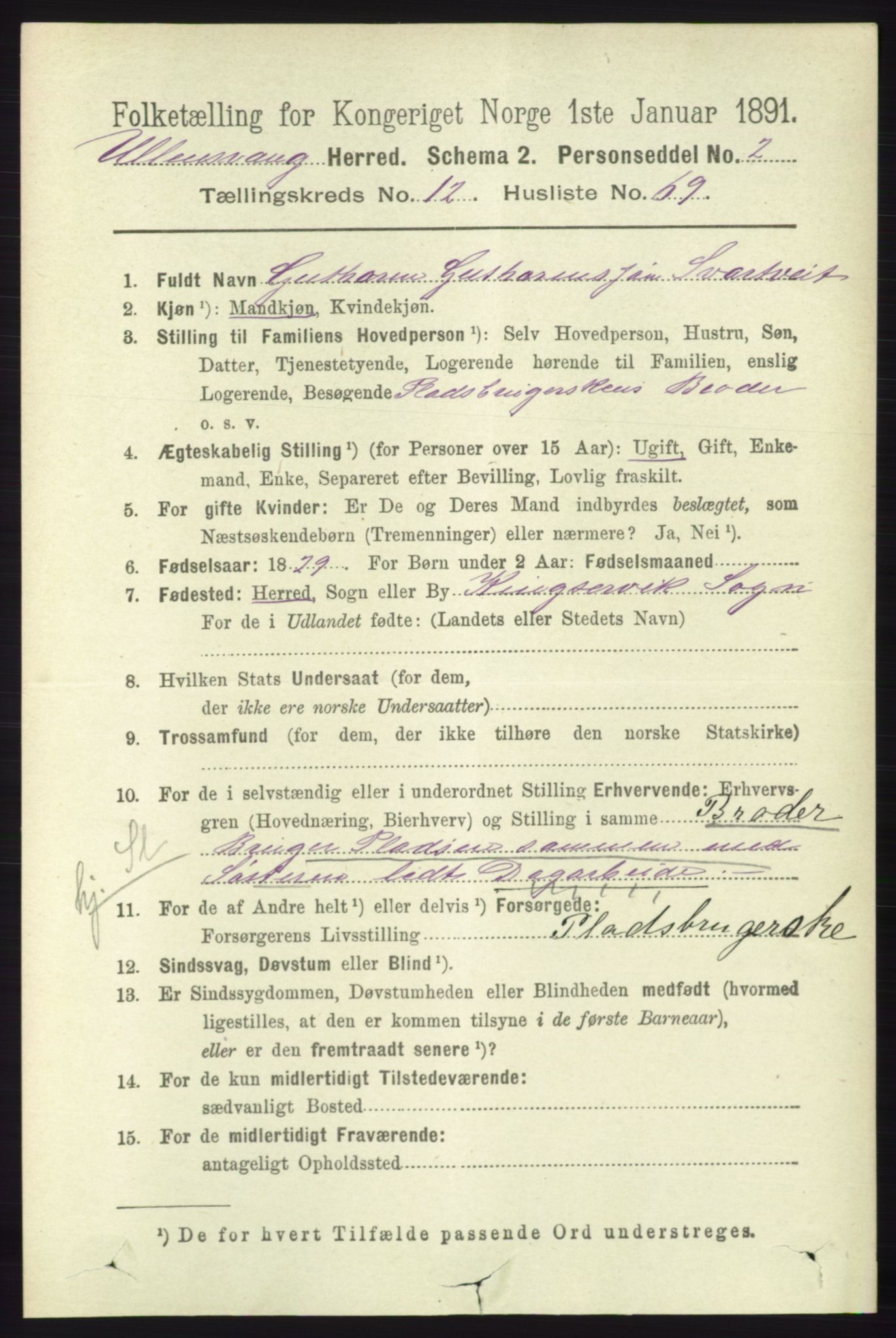 RA, 1891 census for 1230 Ullensvang, 1891, p. 5013