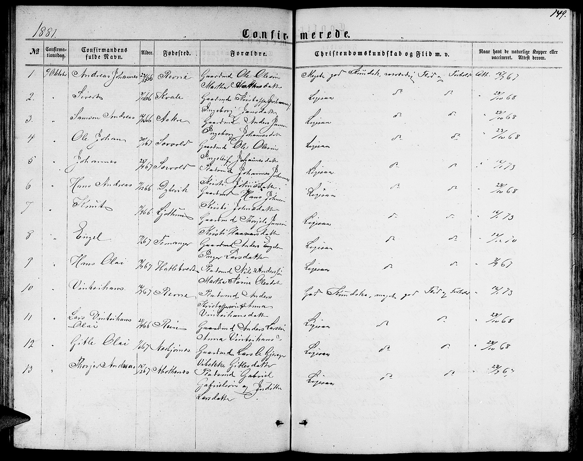 Fusa sokneprestembete, SAB/A-75401/H/Hab: Parish register (copy) no. C 1, 1861-1885, p. 149