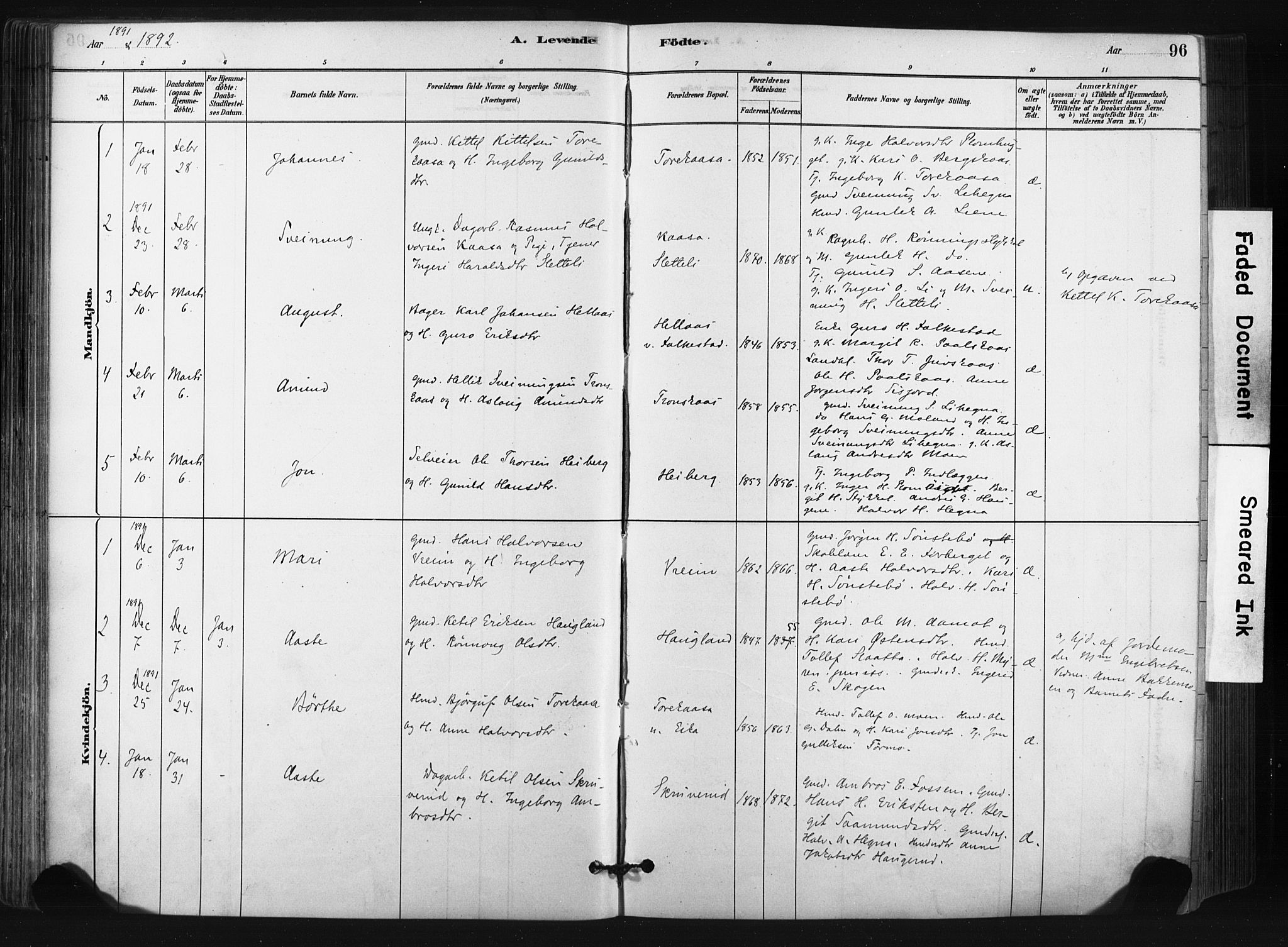 Bø kirkebøker, SAKO/A-257/F/Fa/L0010: Parish register (official) no. 10, 1880-1892, p. 96