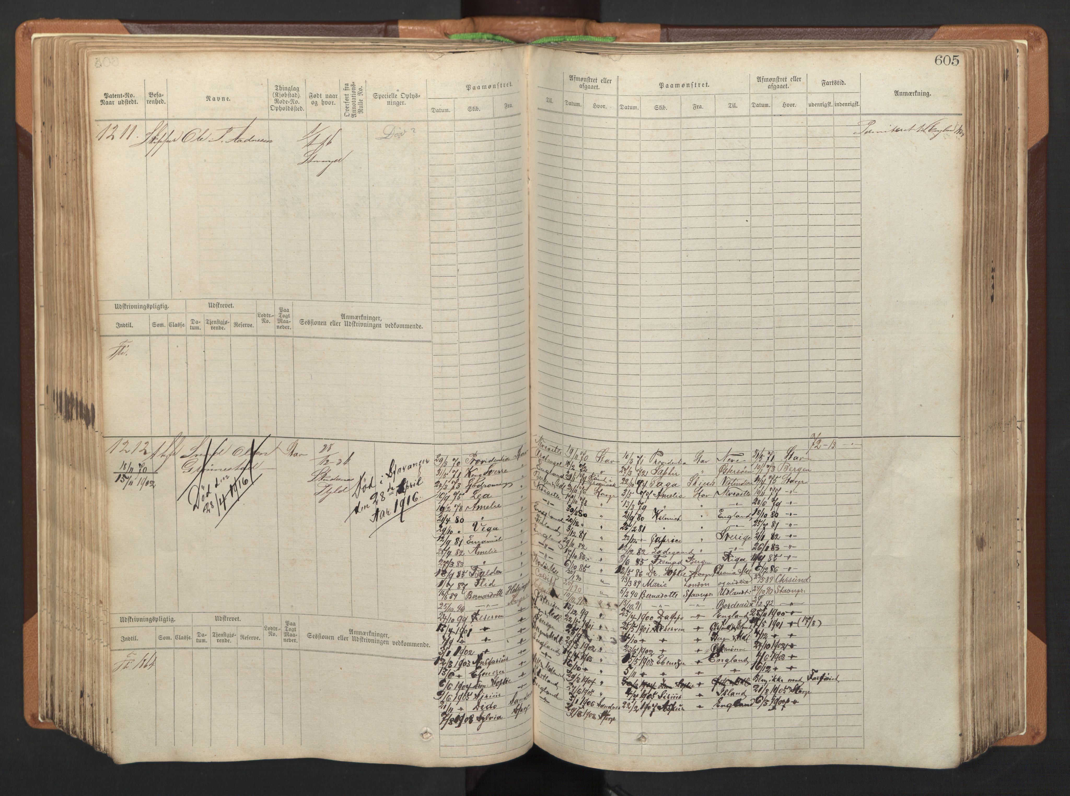 Stavanger sjømannskontor, AV/SAST-A-102006/F/Fb/Fbb/L0005: Sjøfartshovedrulle, patentnr. 793-1606 (del 2), 1869-1880, p. 215