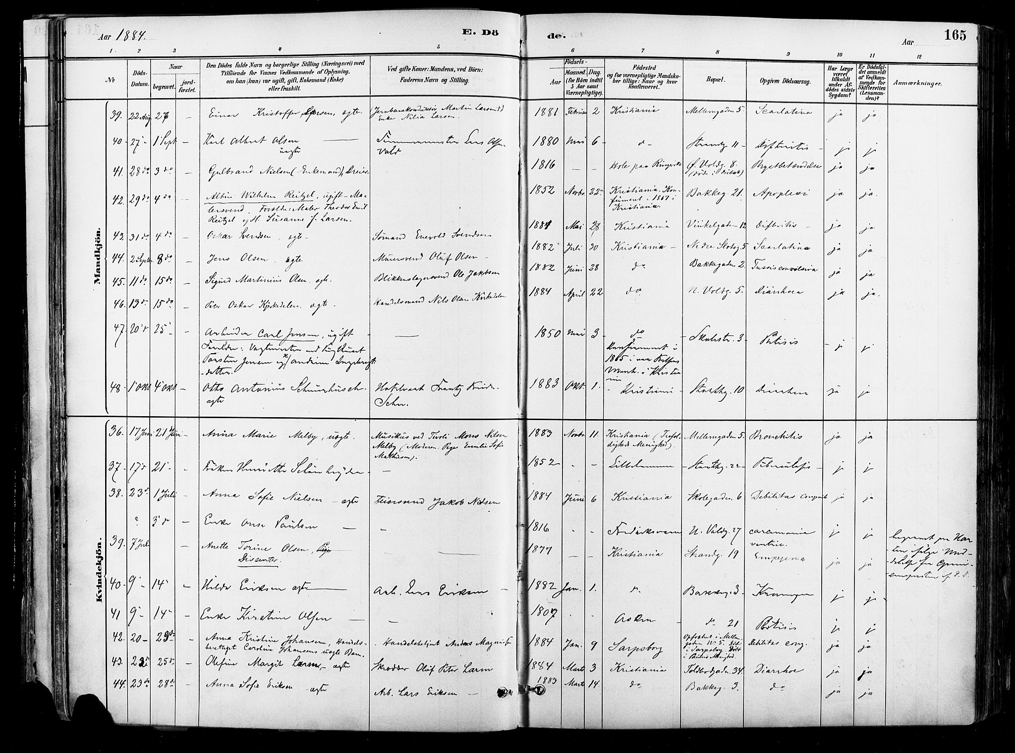 Johannes prestekontor Kirkebøker, SAO/A-10852/F/Fa/L0004: Parish register (official) no. 4, 1883-1907, p. 165