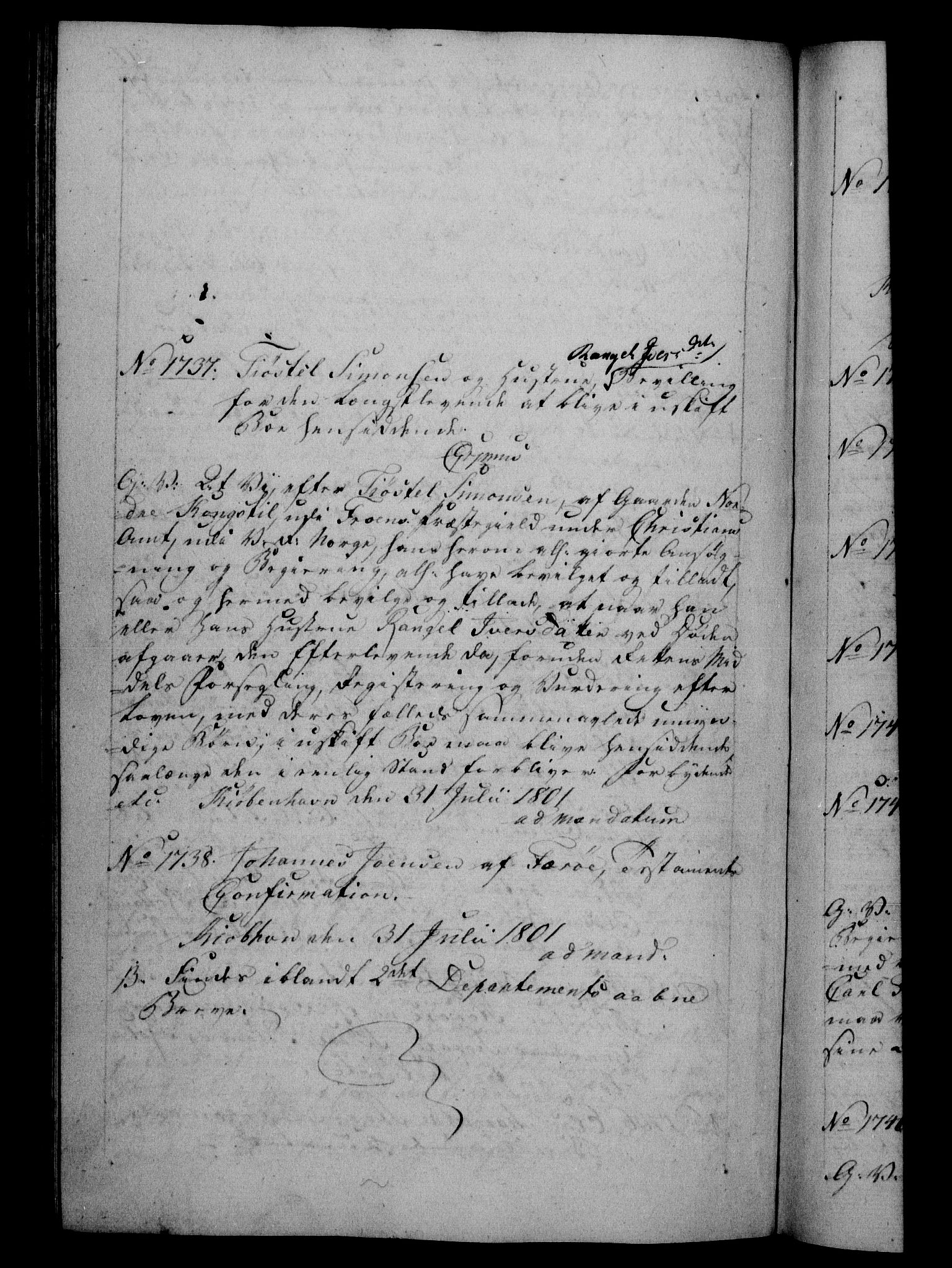 Danske Kanselli 1800-1814, RA/EA-3024/H/Hf/Hfb/Hfba/L0001: Registranter, 1800-1801, p. 417b