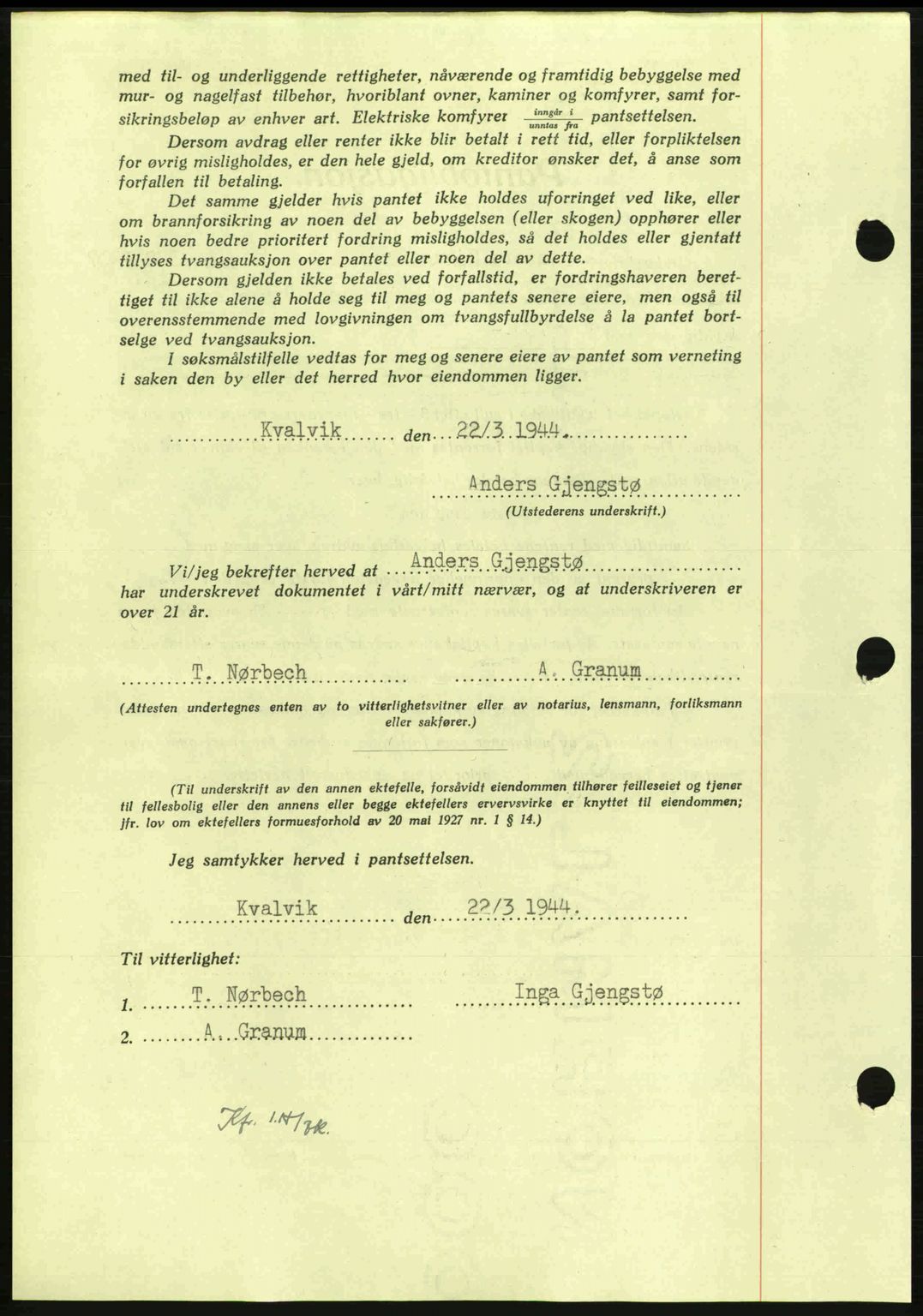 Nordmøre sorenskriveri, AV/SAT-A-4132/1/2/2Ca: Mortgage book no. B91, 1943-1944, Diary no: : 501/1944