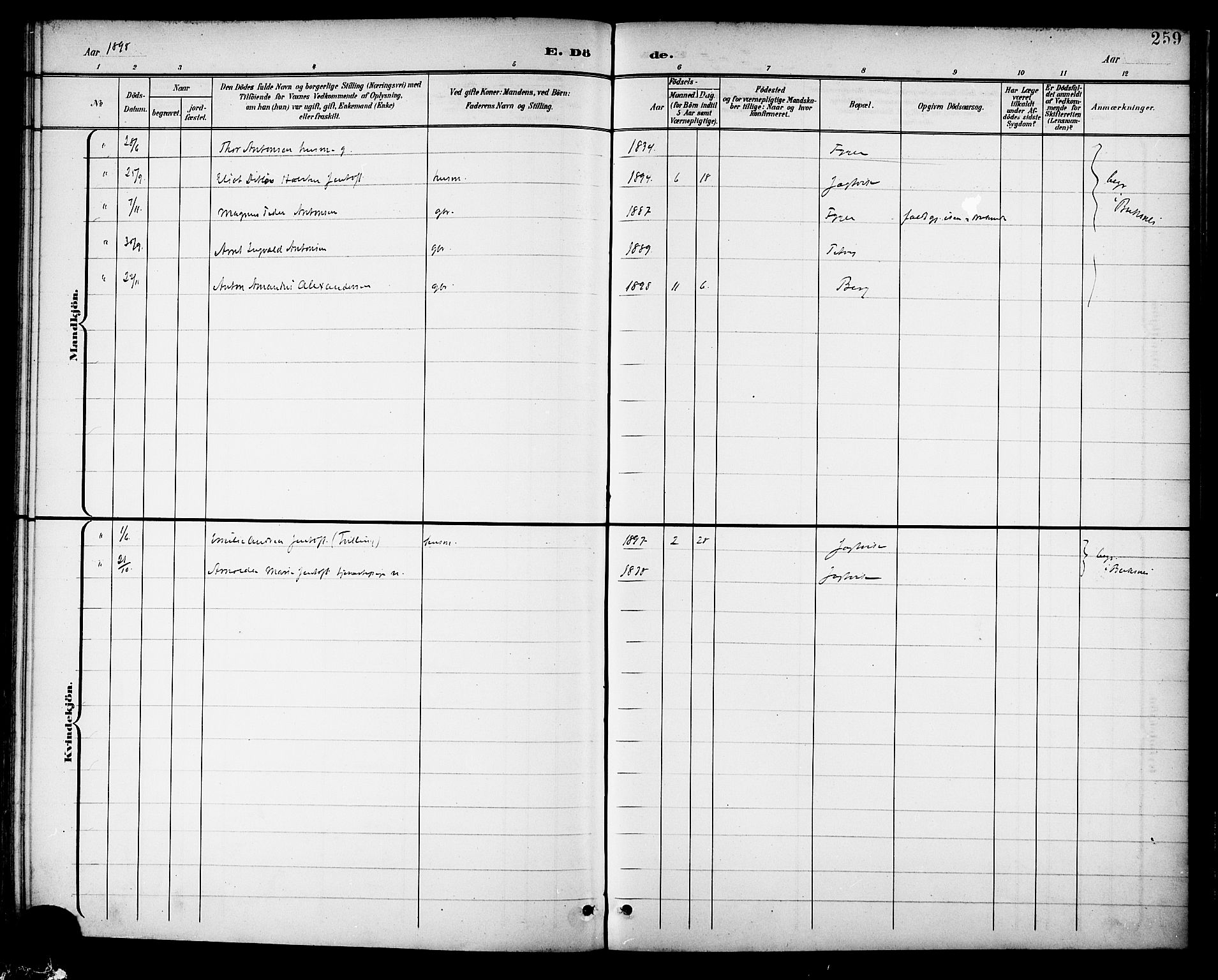 Ministerialprotokoller, klokkerbøker og fødselsregistre - Nordland, AV/SAT-A-1459/882/L1179: Parish register (official) no. 882A01, 1886-1898, p. 259