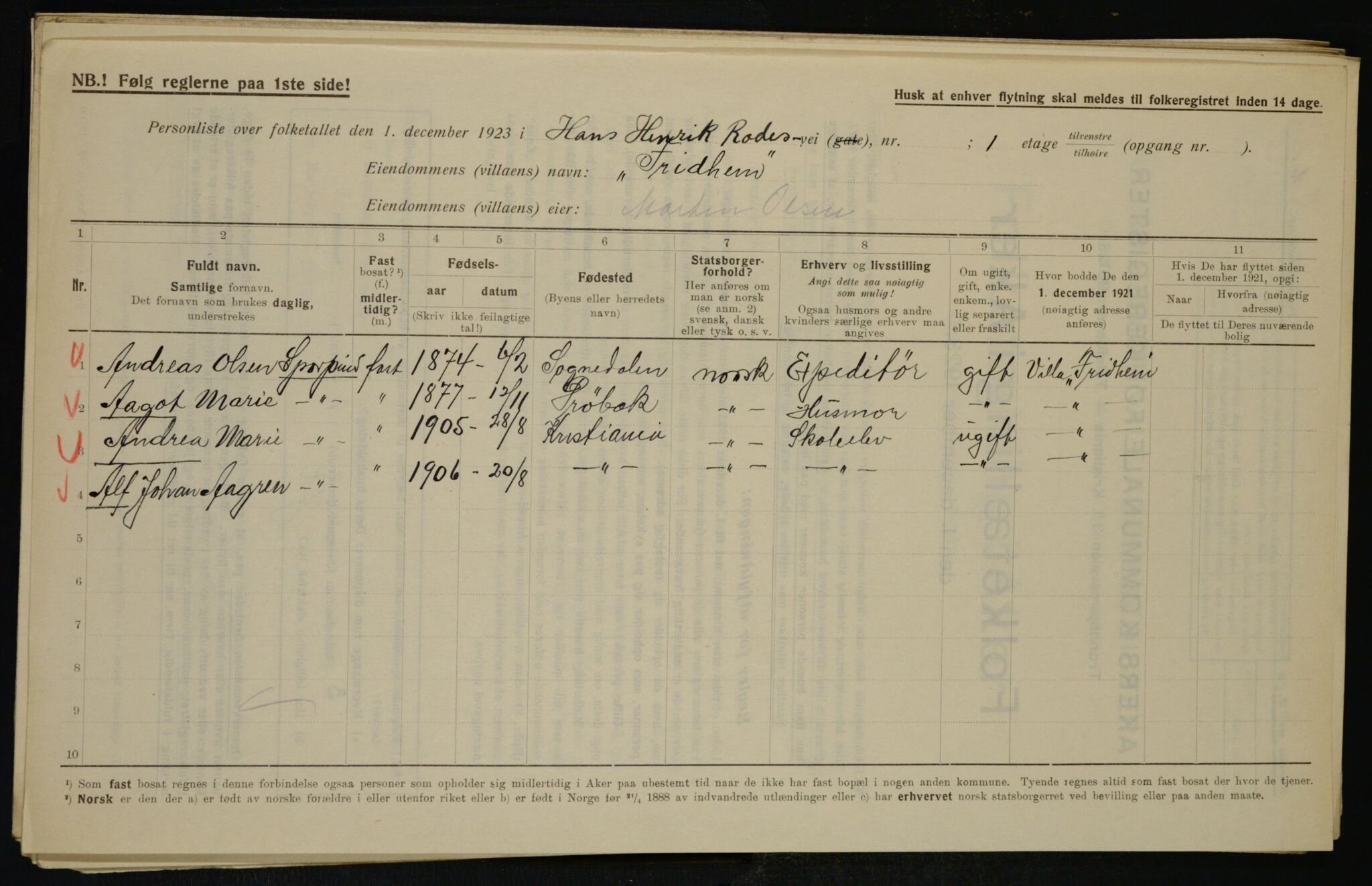 , Municipal Census 1923 for Aker, 1923, p. 43989