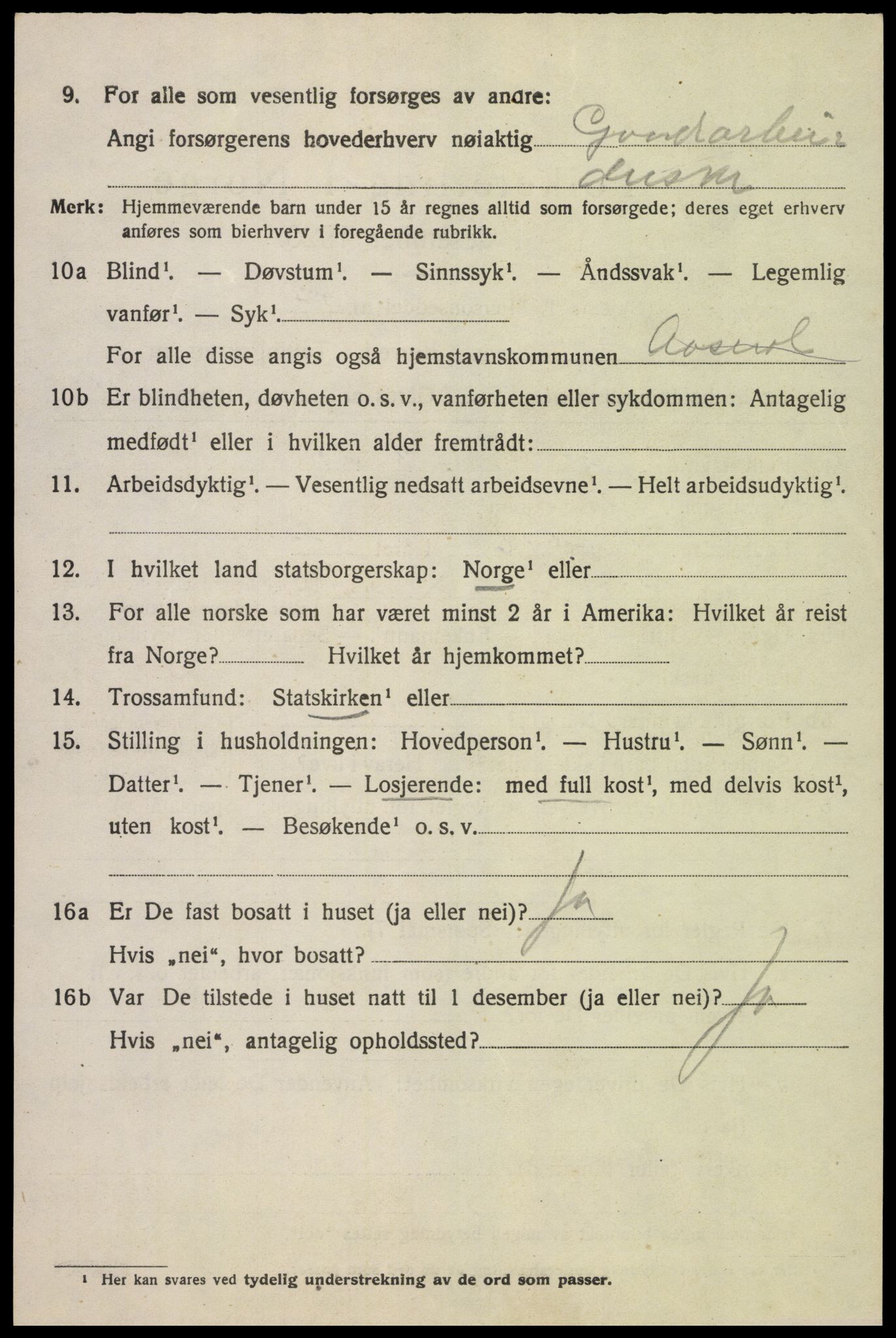 SAK, 1920 census for Åseral, 1920, p. 2043