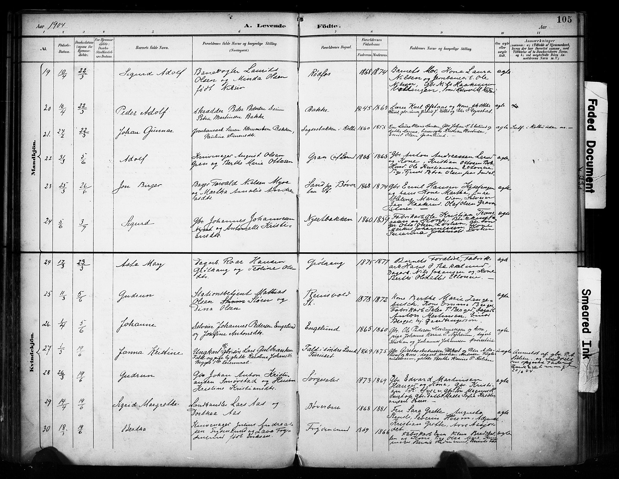 Vestre Toten prestekontor, AV/SAH-PREST-108/H/Ha/Haa/L0011: Parish register (official) no. 11, 1895-1906, p. 105