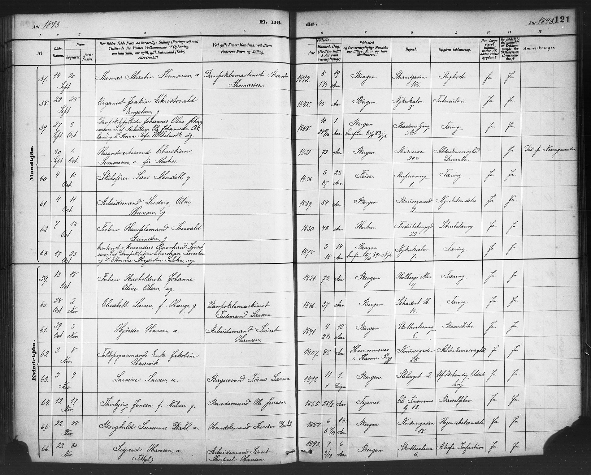 Nykirken Sokneprestembete, AV/SAB-A-77101/H/Haa/L0044: Parish register (official) no. E 4, 1882-1898, p. 121