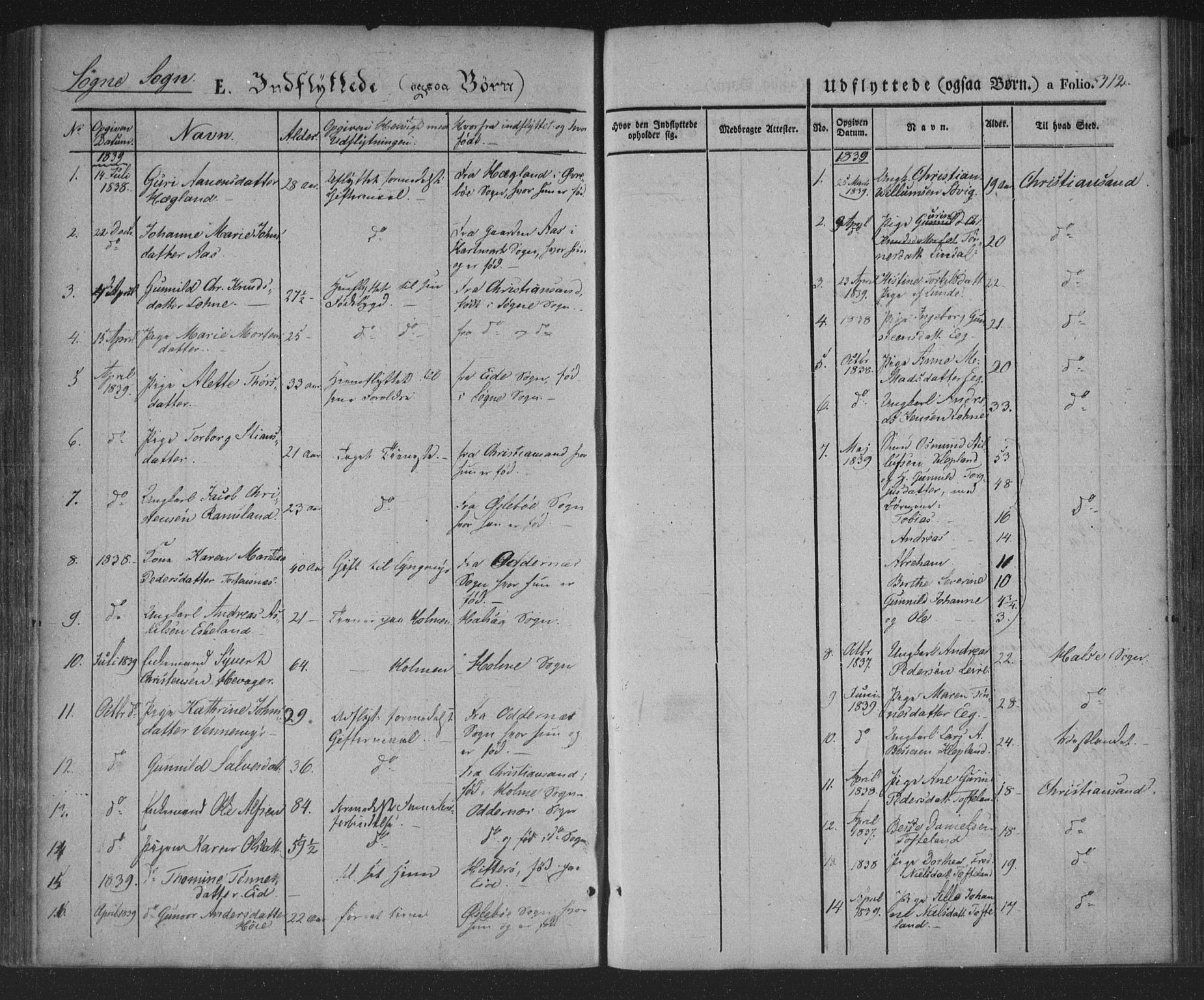 Søgne sokneprestkontor, AV/SAK-1111-0037/F/Fa/Fab/L0009: Parish register (official) no. A 9, 1838-1853, p. 312